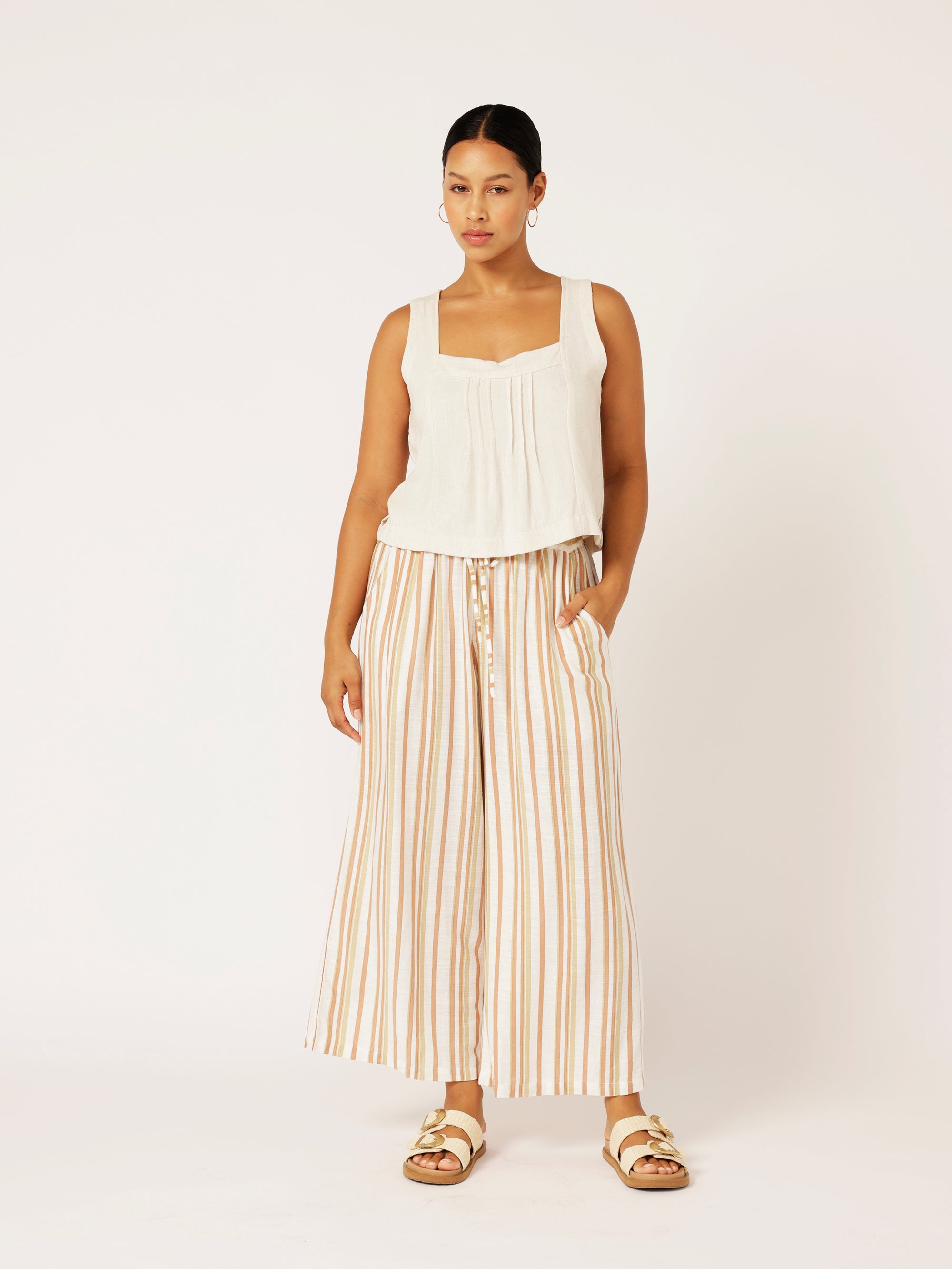 Lotus Tank Cropped | Wheat | Viscose Linen - Saffron Road