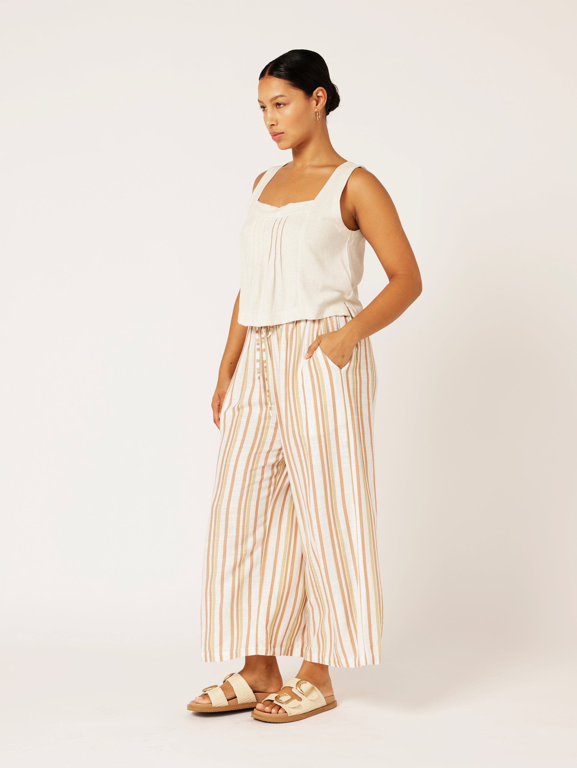 Lotus Tank Cropped | Wheat | Viscose Linen - Saffron Road