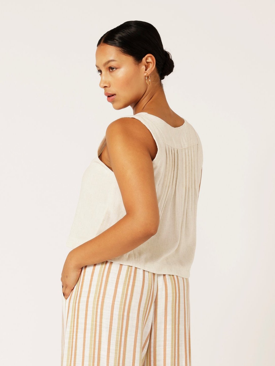 Lotus Tank Cropped | Wheat | Viscose Linen - Saffron Road