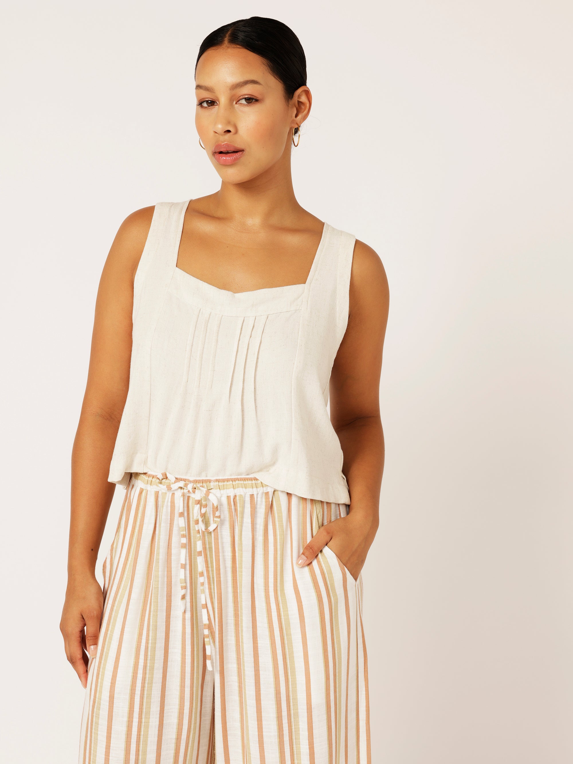 Lotus Tank Cropped | Wheat | Viscose Linen - Saffron Road