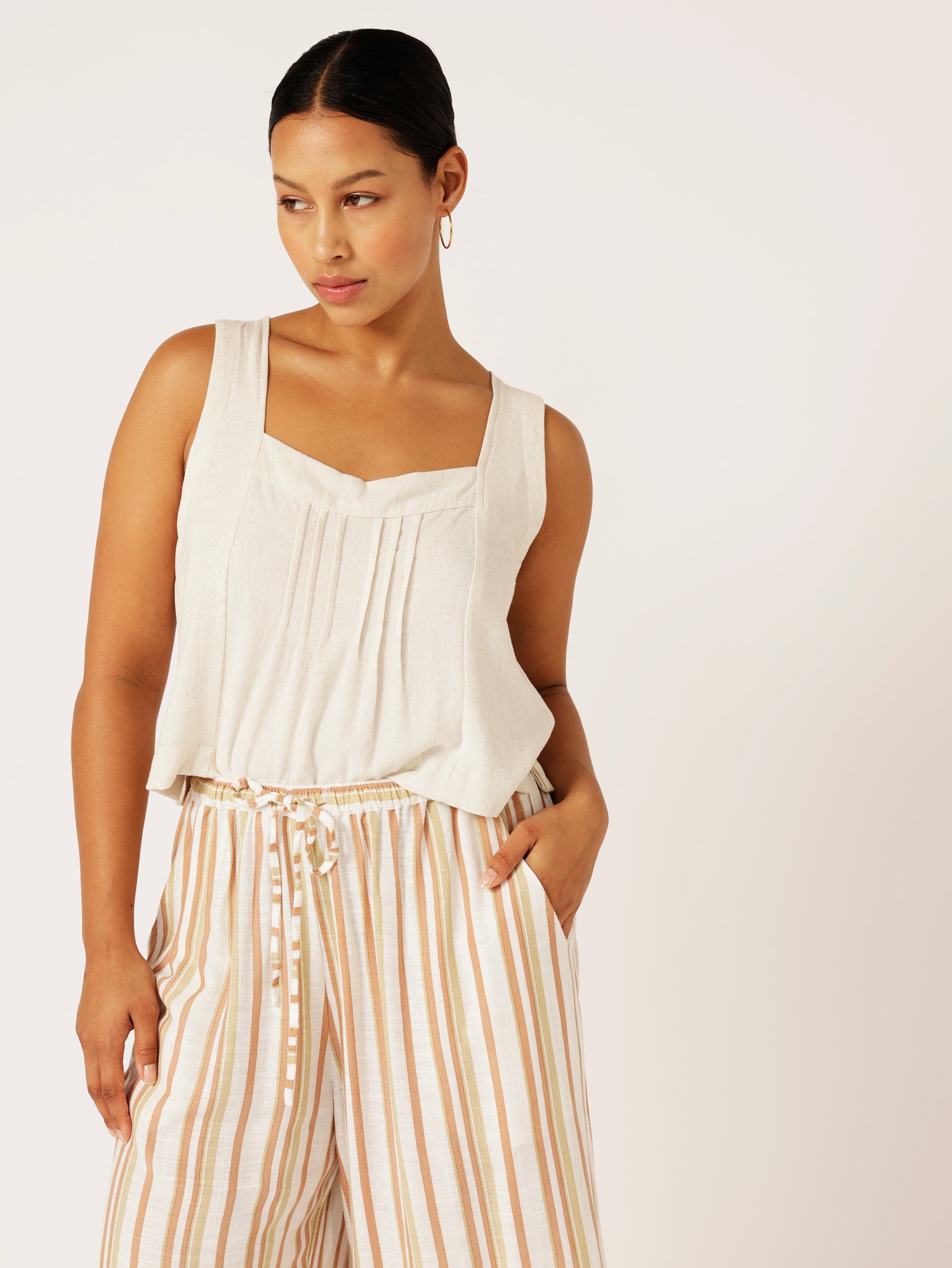 Lotus Tank Cropped | Wheat | Viscose Linen - Saffron Road
