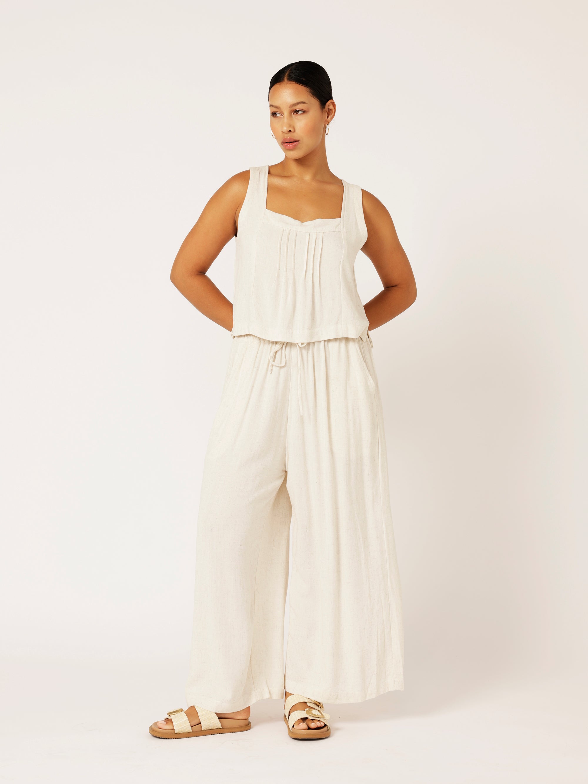 Lotus Tank Cropped | Wheat | Viscose Linen - Saffron Road