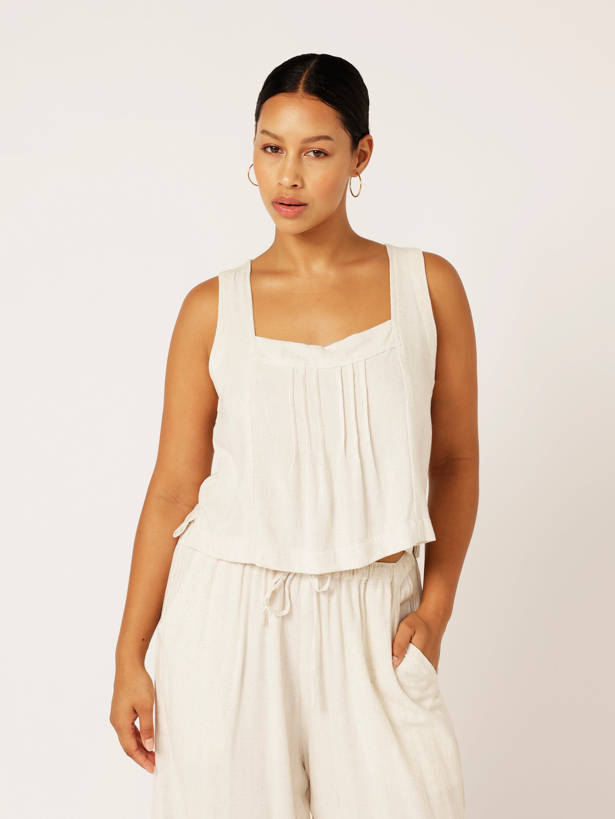 Lotus Tank Cropped | Wheat | Viscose Linen - Saffron Road