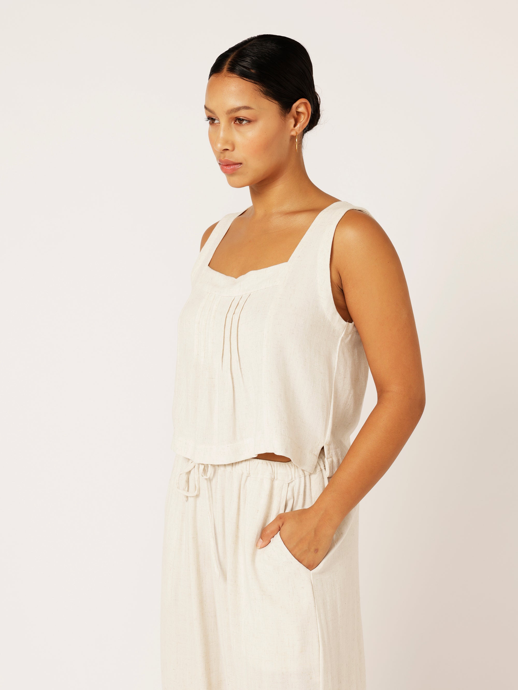 Lotus Tank Cropped | Wheat | Viscose Linen - Saffron Road