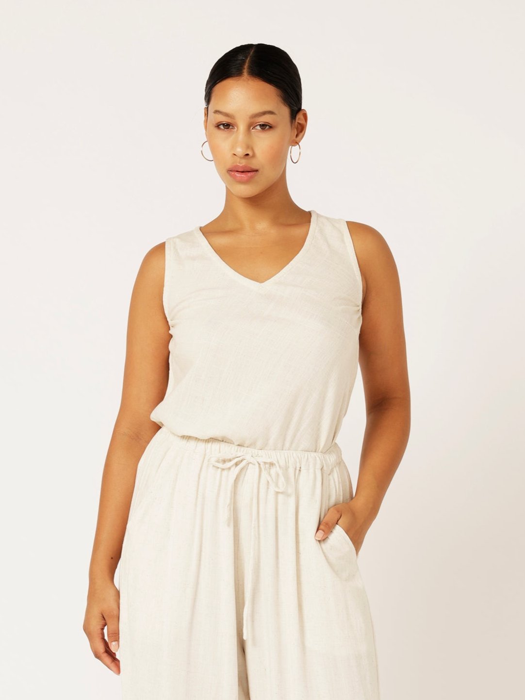 Viv Tank | Wheat | Linen Viscose - Saffron Road