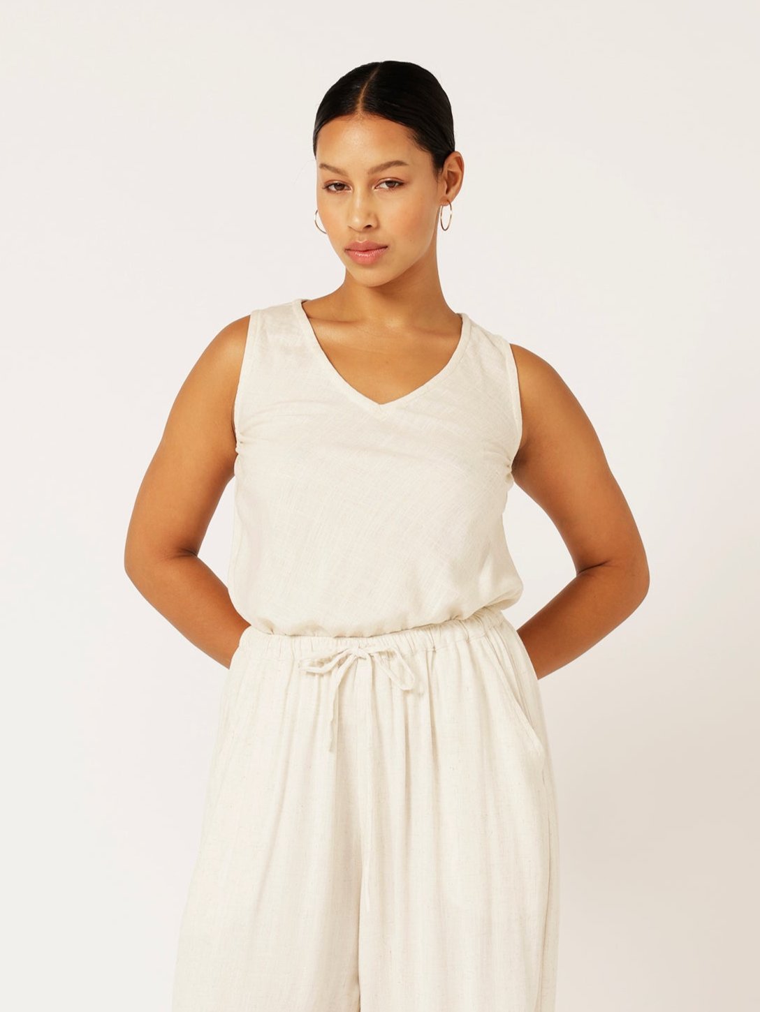 Viv Tank | Wheat | Linen Viscose - Saffron Road