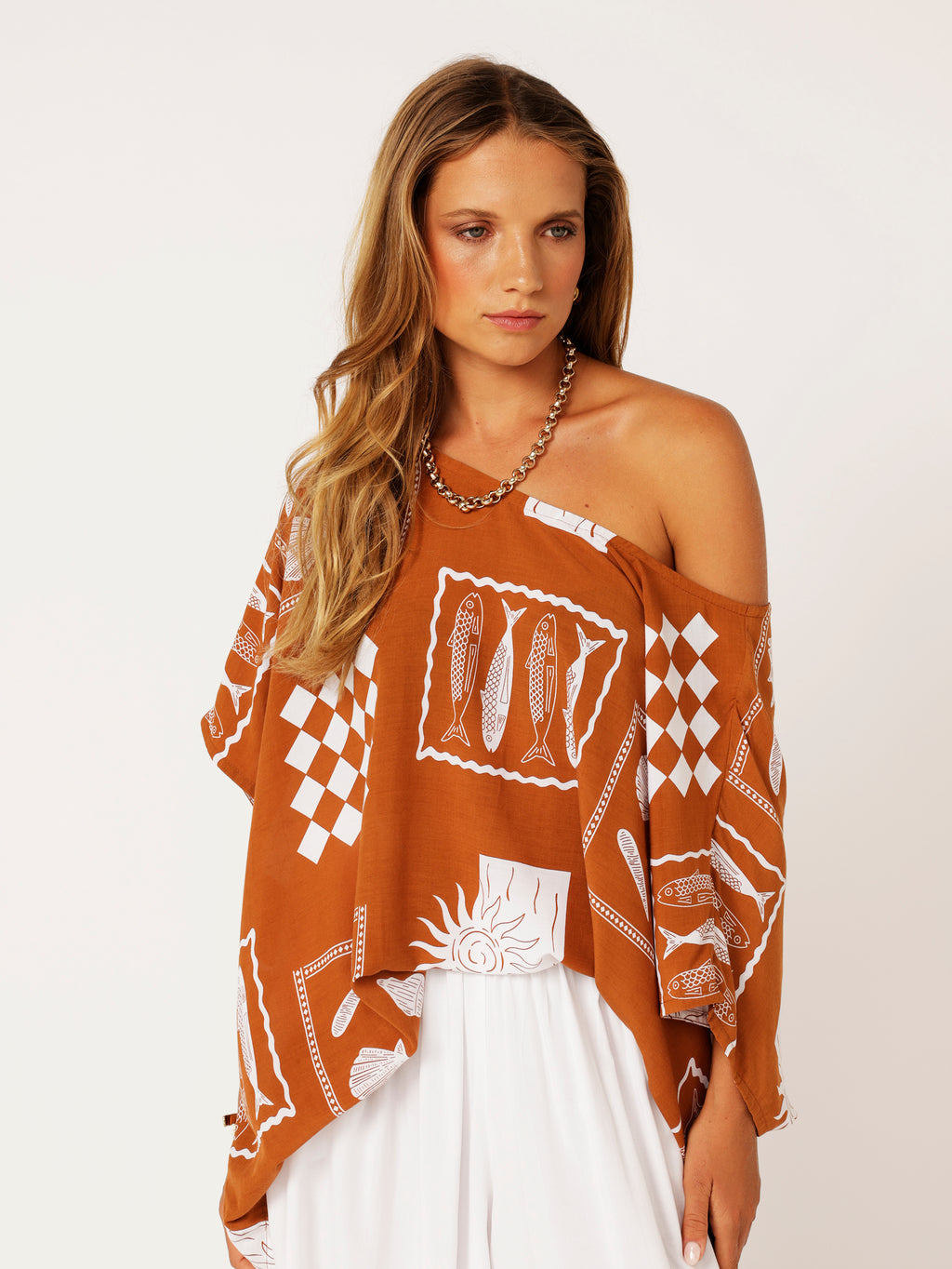 Saffron Road Nat Top Euro Cinnamon Oversized Top
