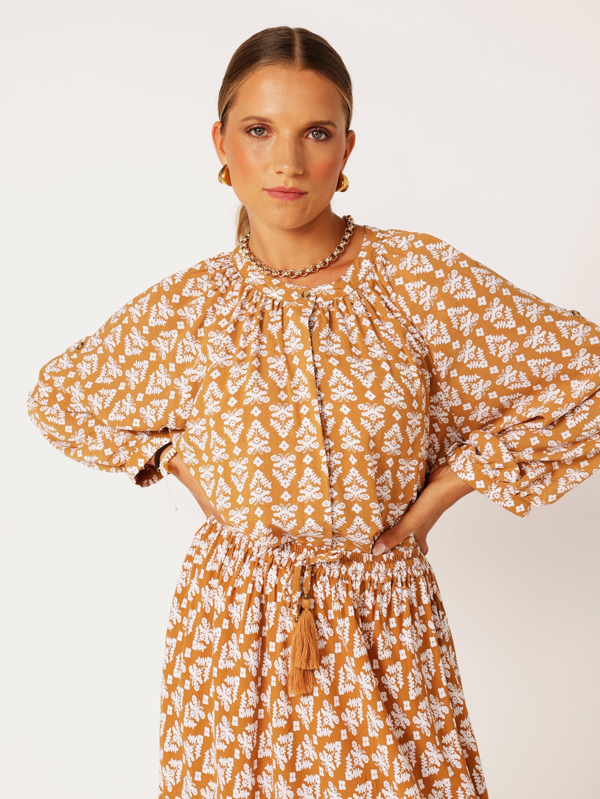 Beatrix Blouse | Aztec Cinnamon - Saffron Road