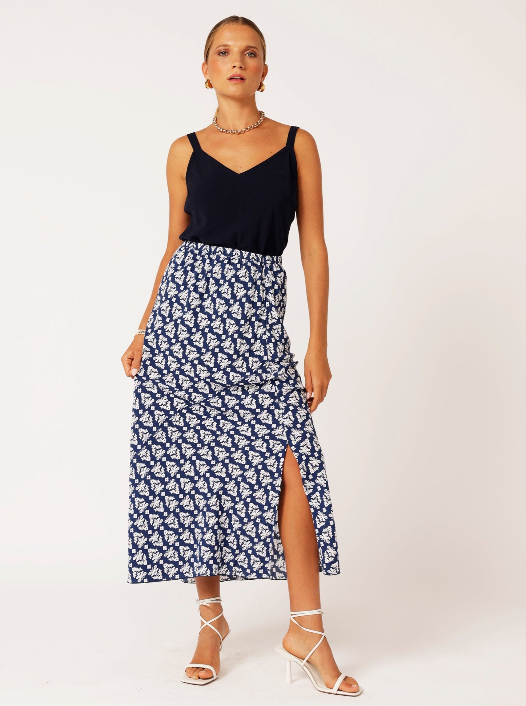 Bias Cut Skirt | Aztec Navy - Saffron Road