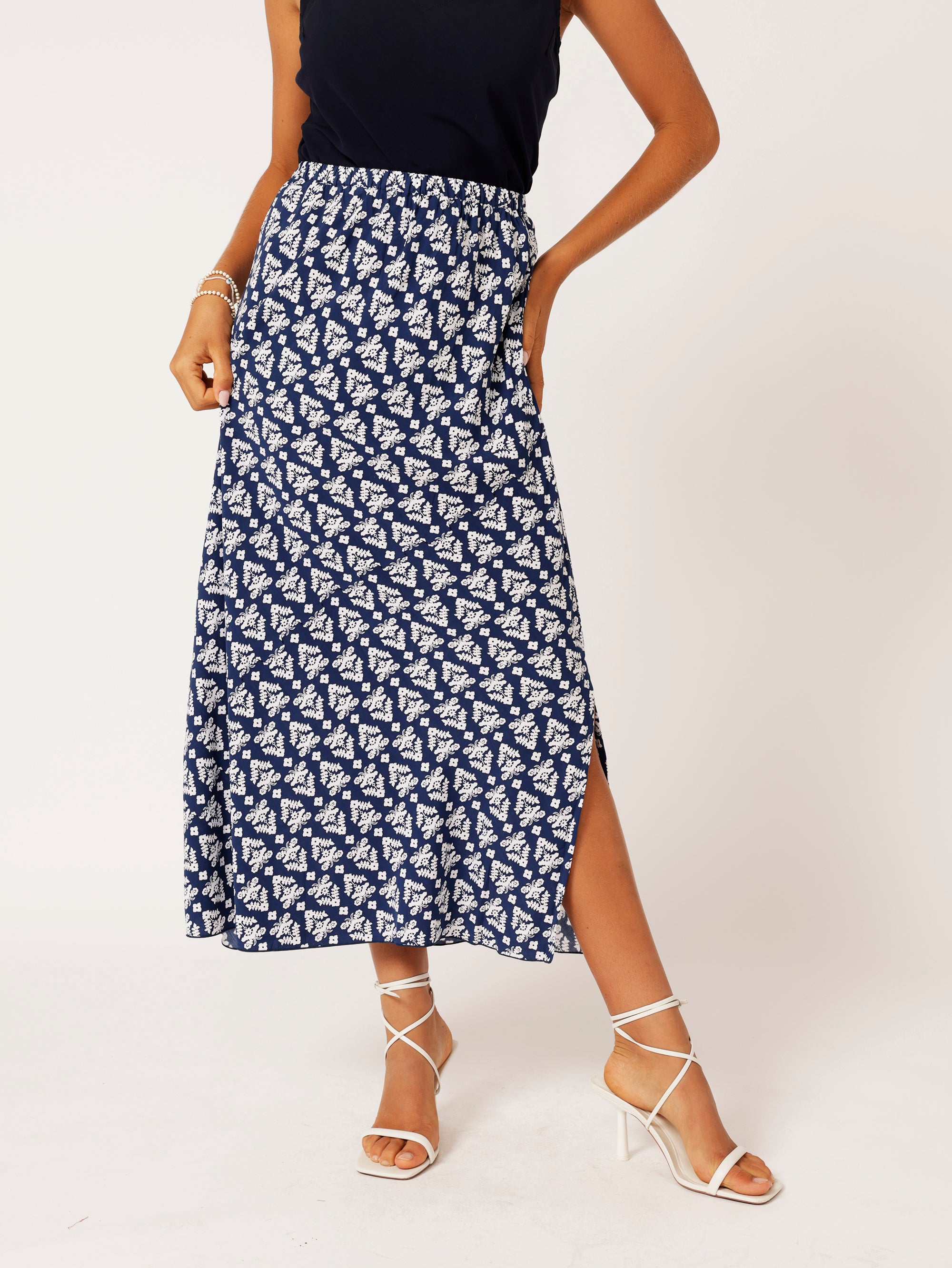 Bias Cut Skirt | Aztec Navy - Saffron Road