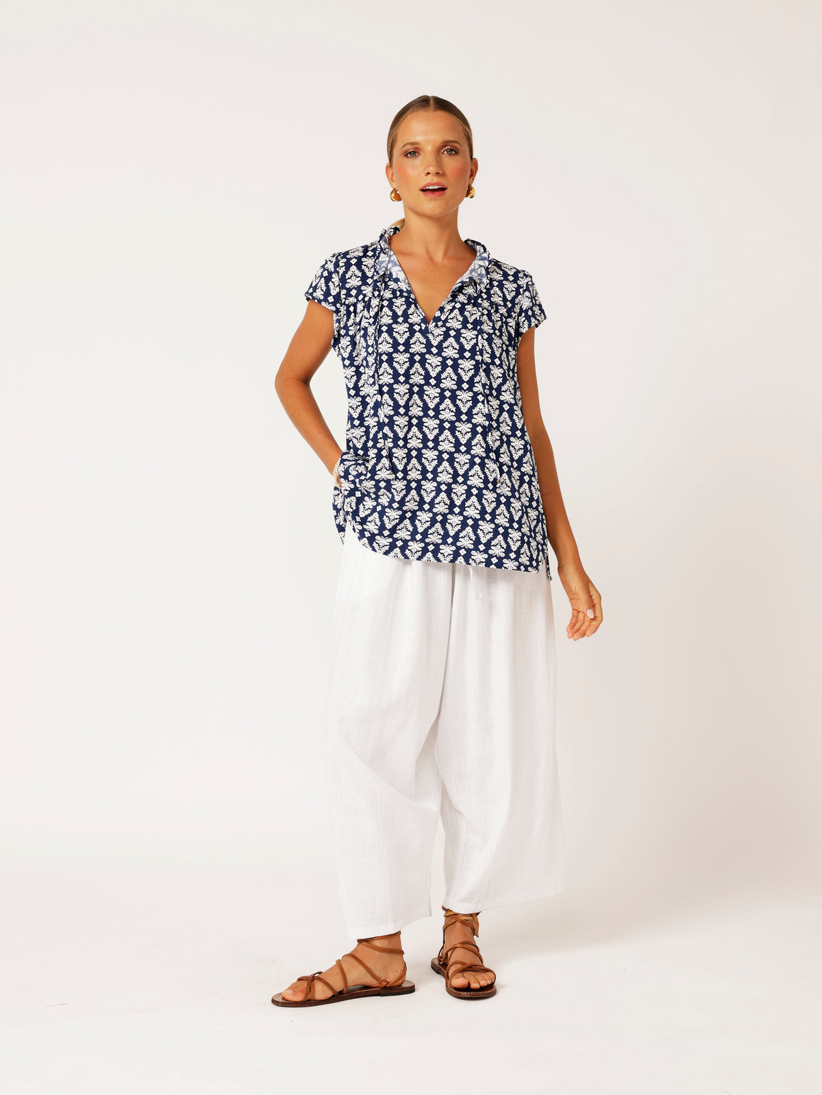 Saffron Road Freddie Blouse Aztec Navy