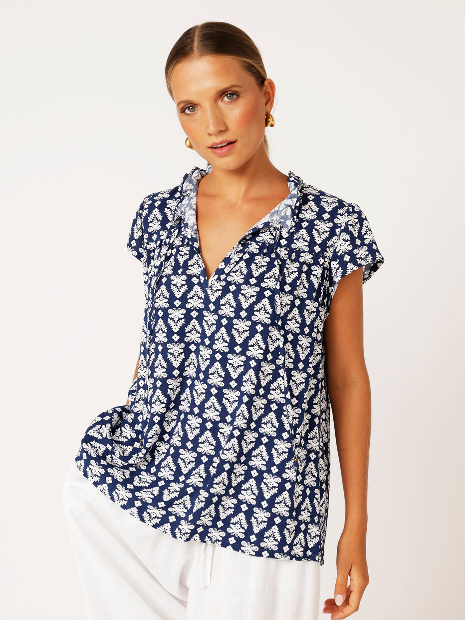 Saffron Road Freddie Blouse Aztec Navy