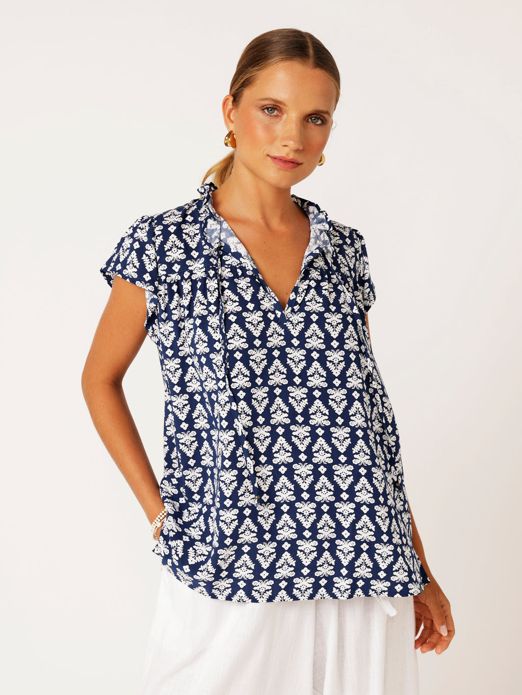 Saffron Road Freddie Blouse Aztec Navy