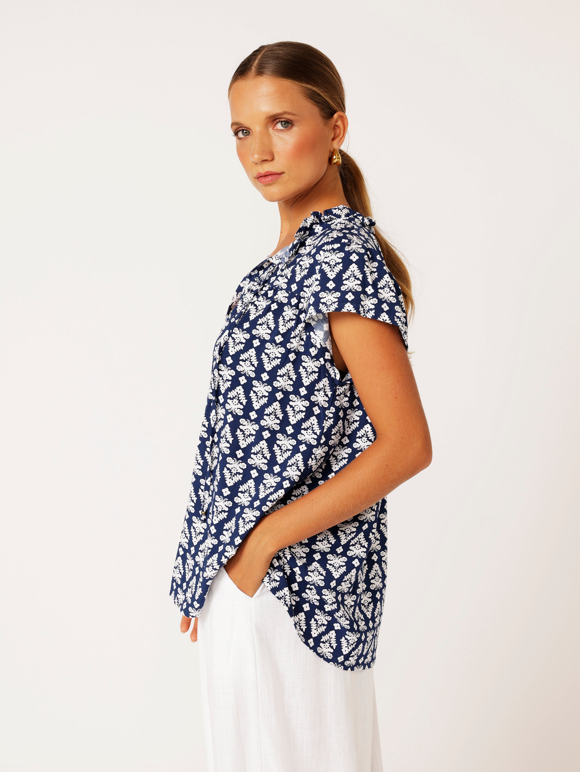 Saffron Road Freddie Blouse Aztec Navy