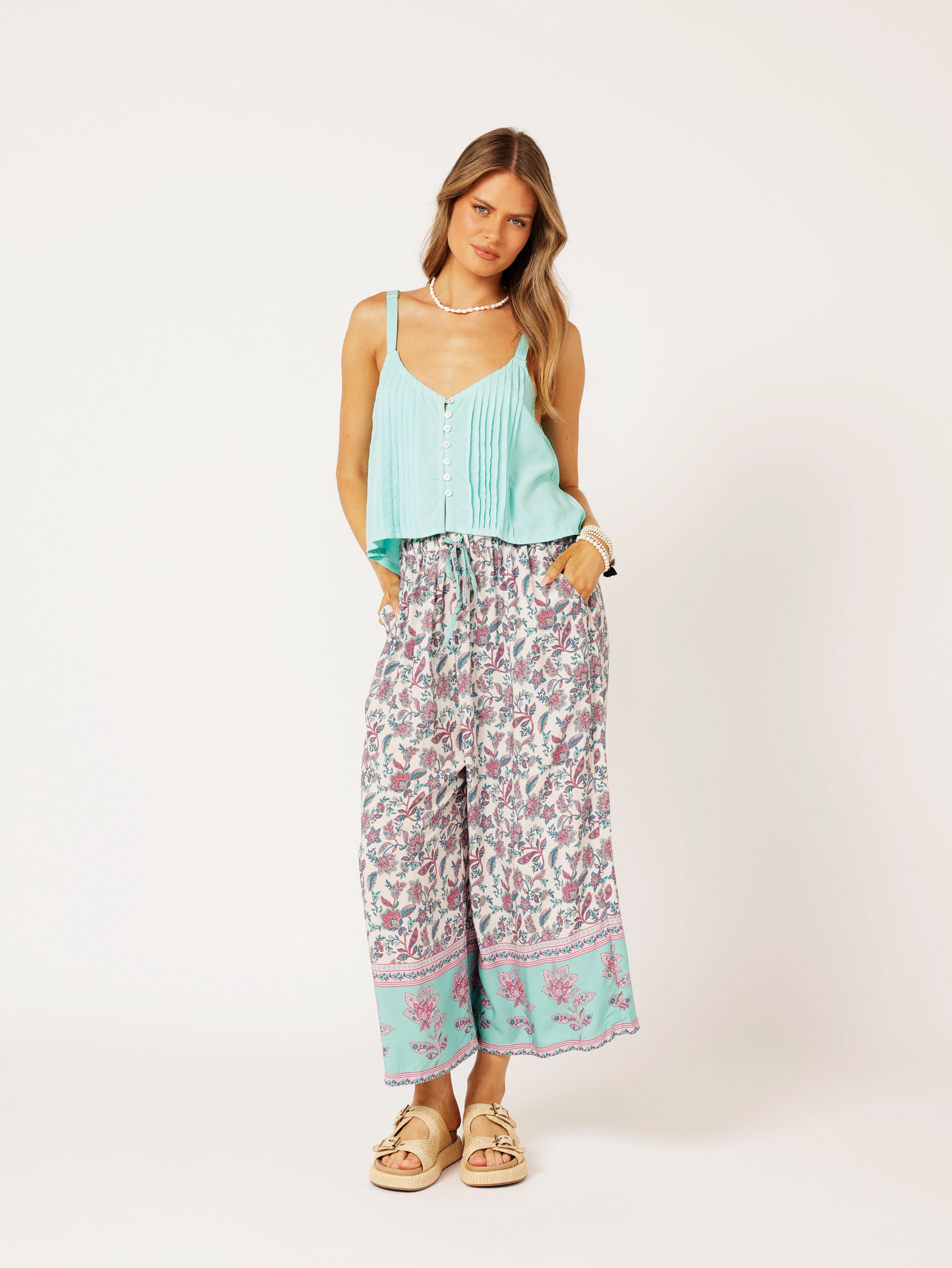 Santorini Singlet CROPPED | Turquoise - Saffron Road