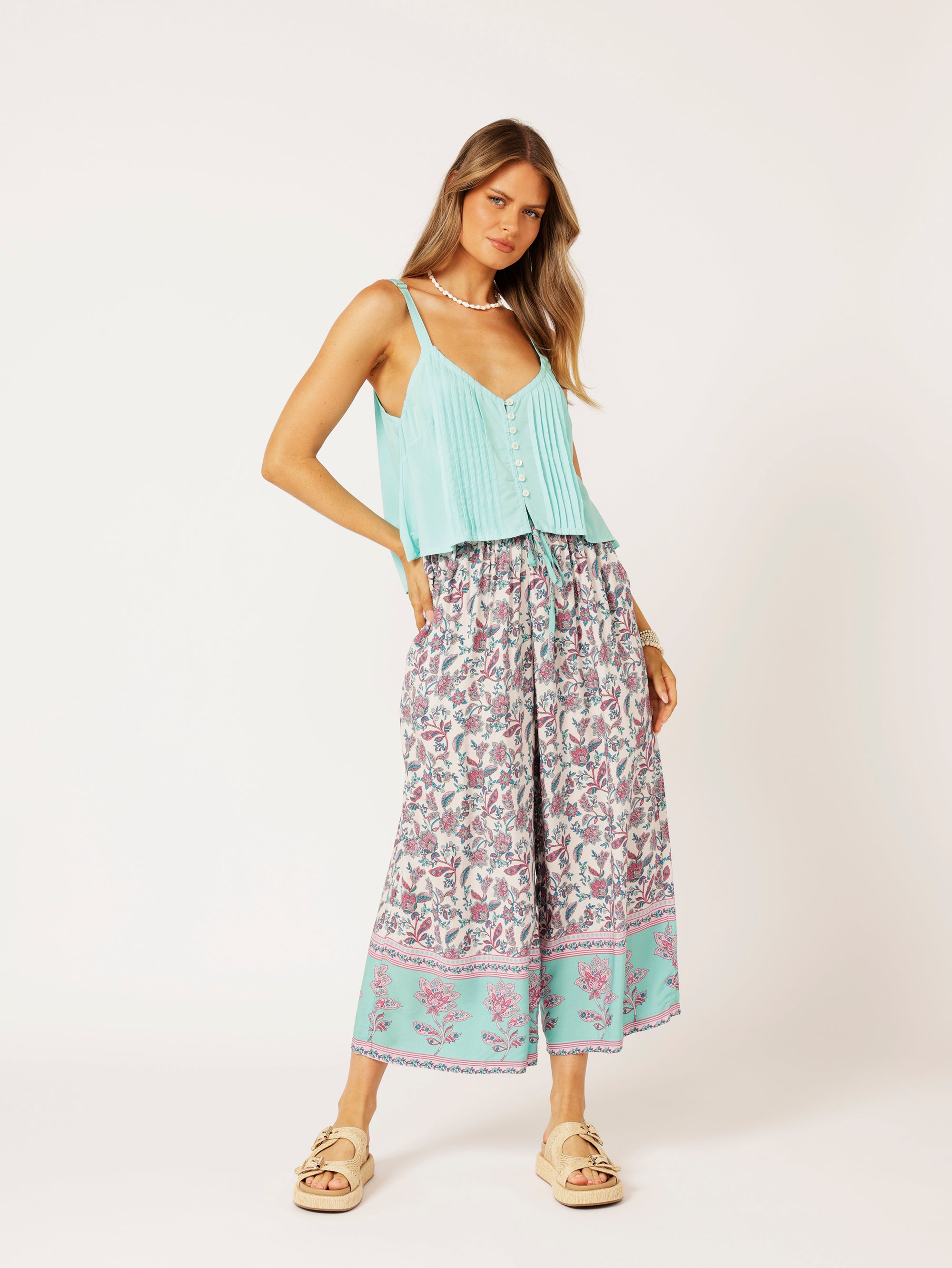 Santorini Singlet CROPPED | Turquoise - Saffron Road