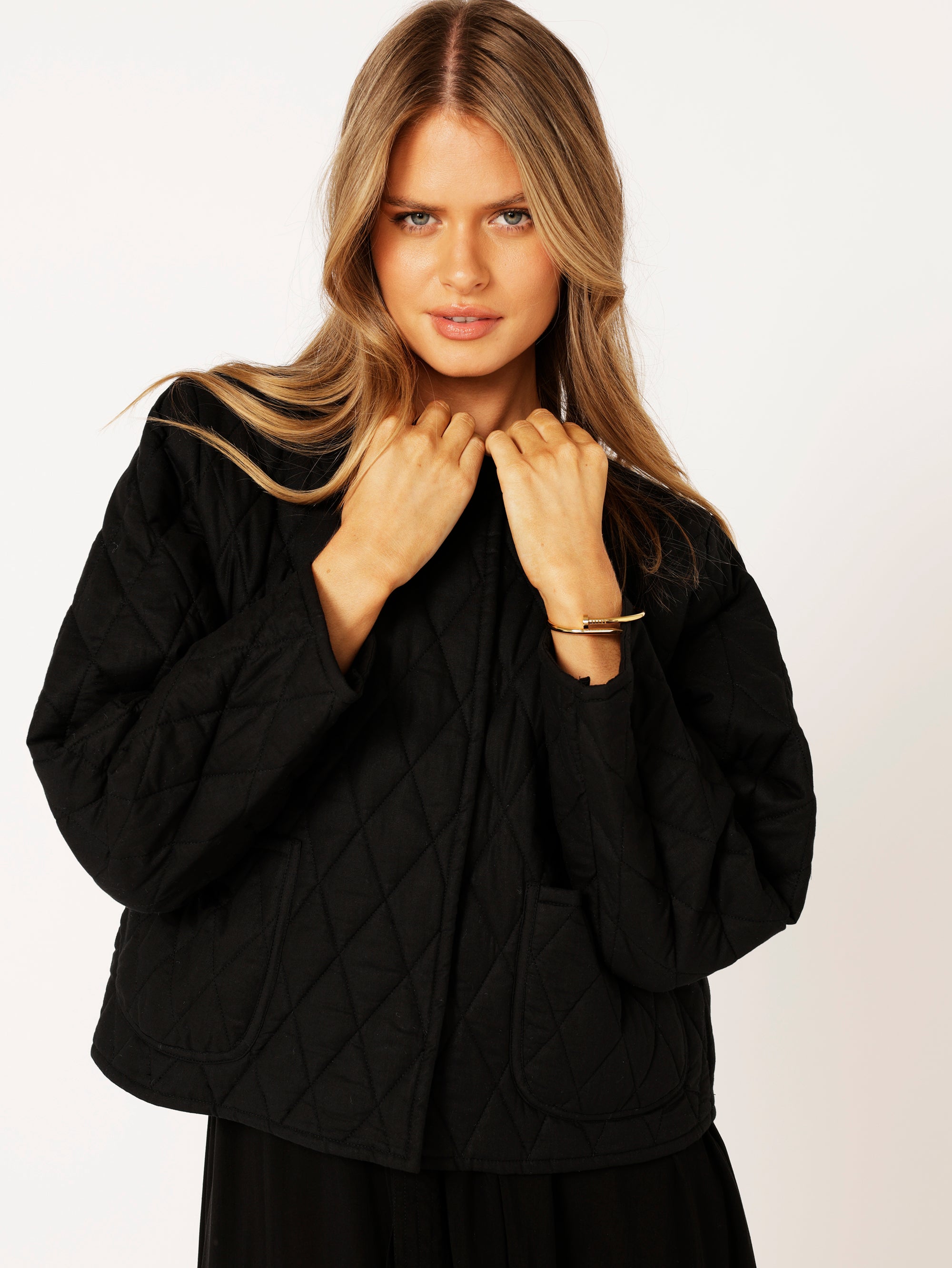 Quilted Jacket CROPPED | Black - Saffron Road