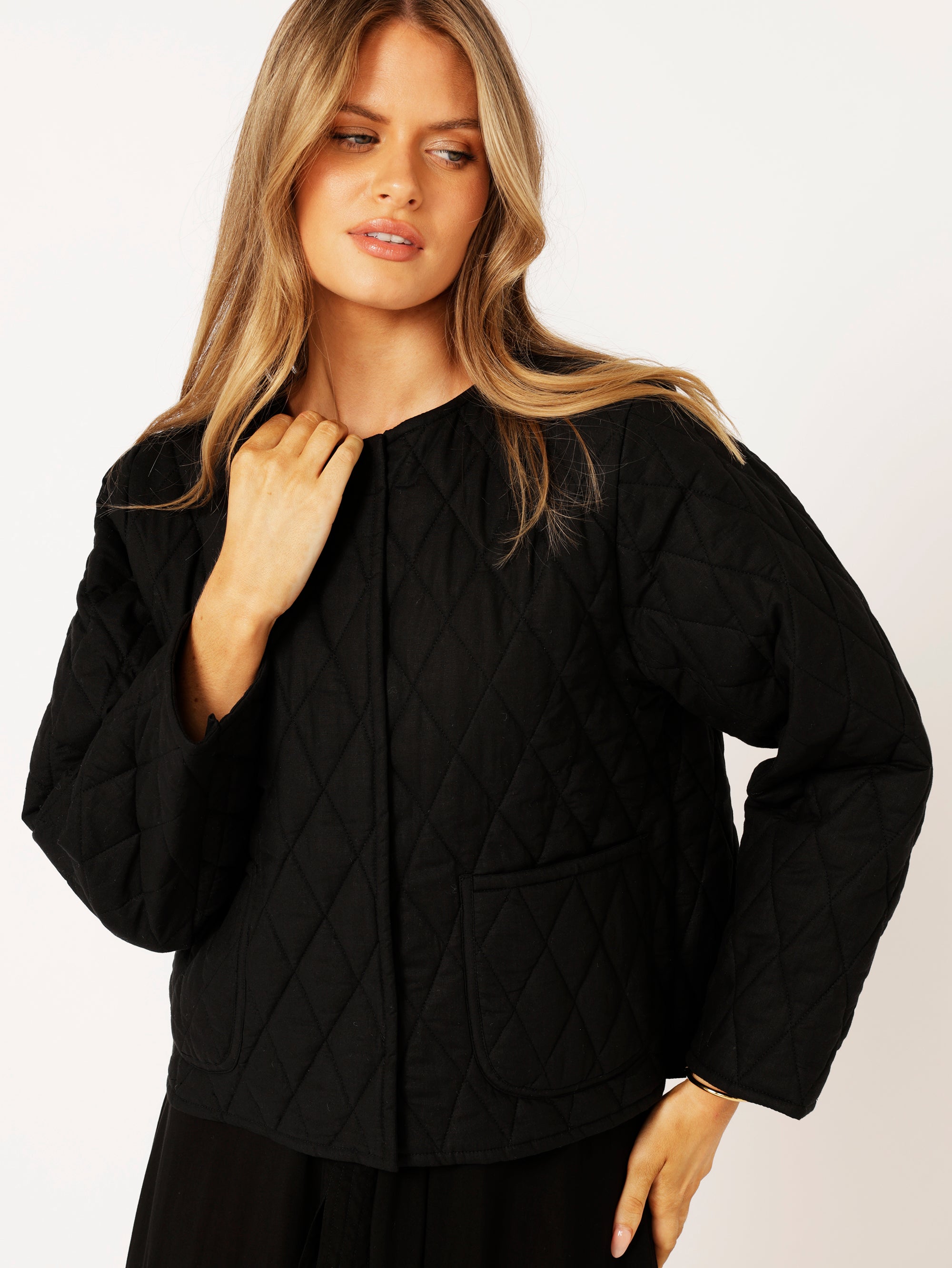 Quilted Jacket CROPPED | Black - Saffron Road