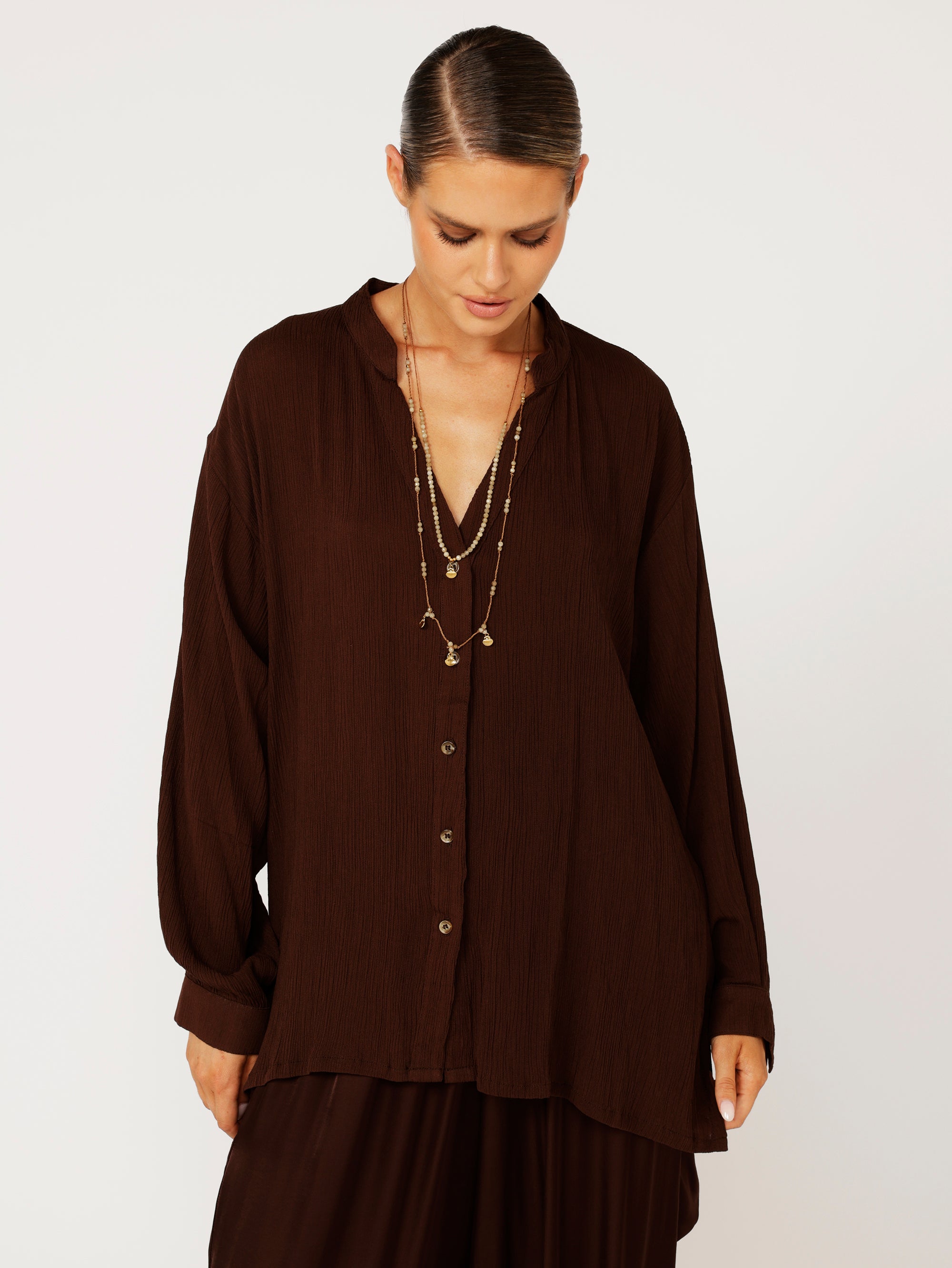 Manhattan Shirt | Cacao Crinkle - Saffron Road