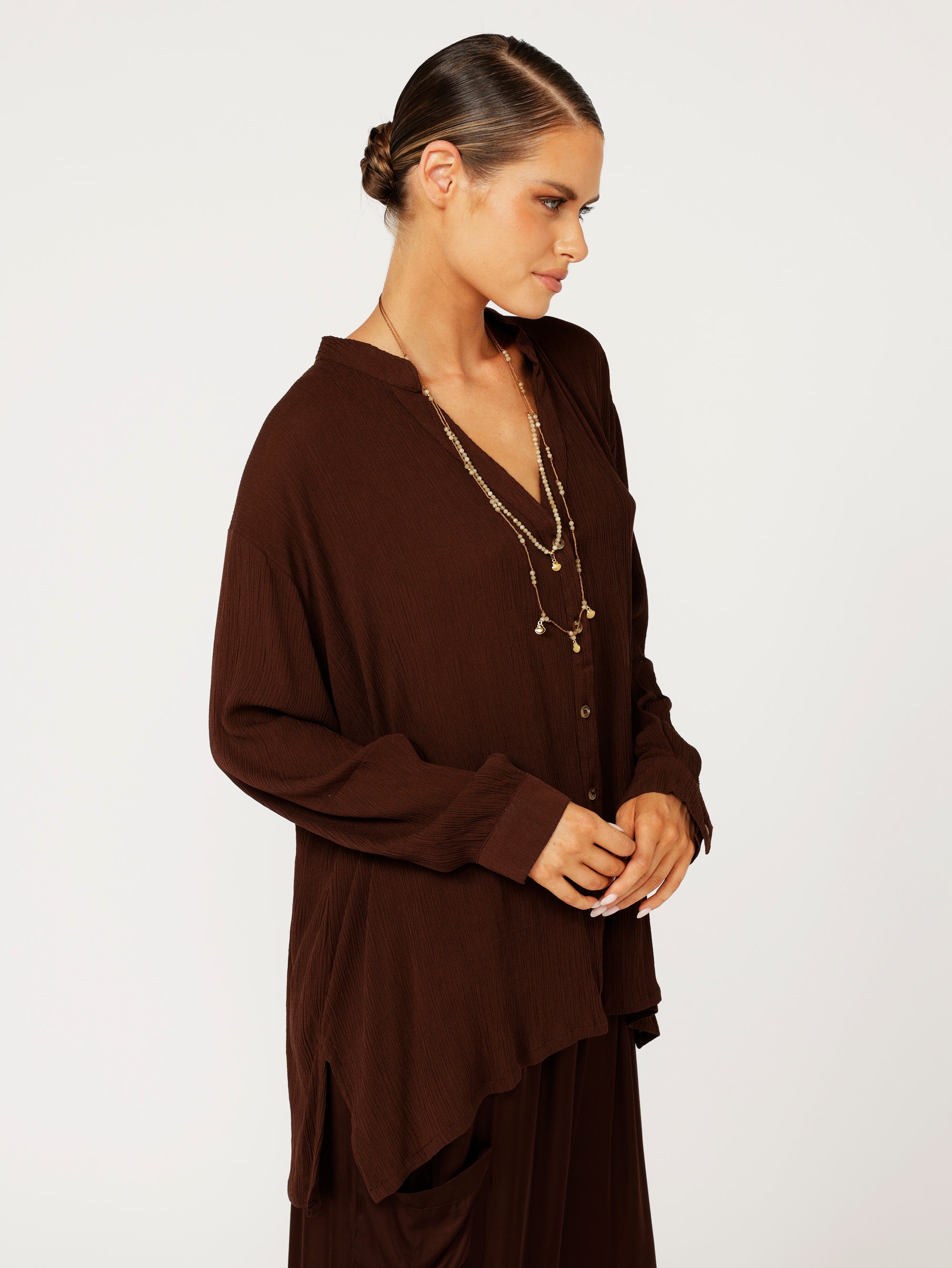 Manhattan Shirt | Cacao Crinkle - Saffron Road