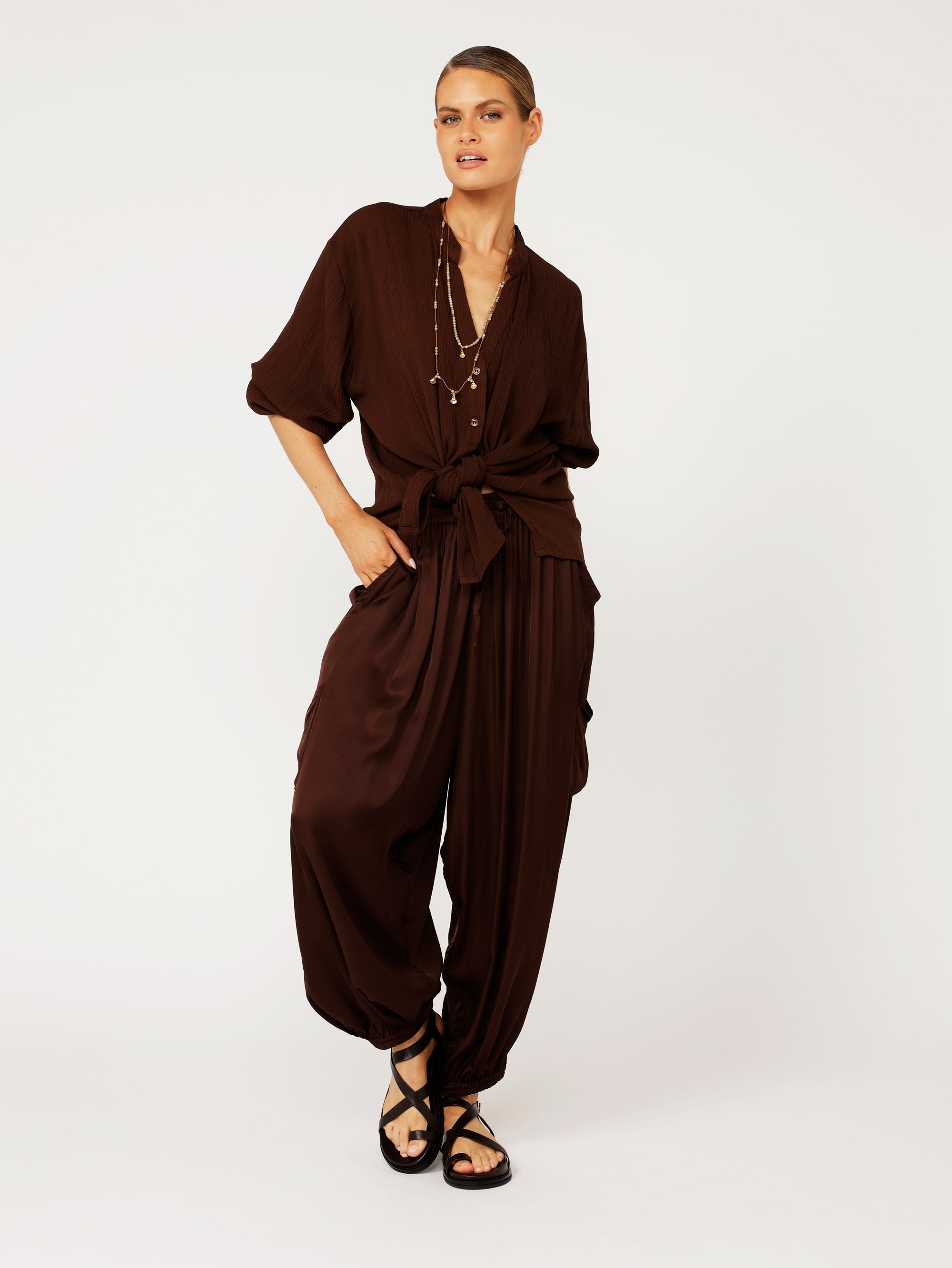 Cargo Pant | Satin | Chocolate - Saffron Road