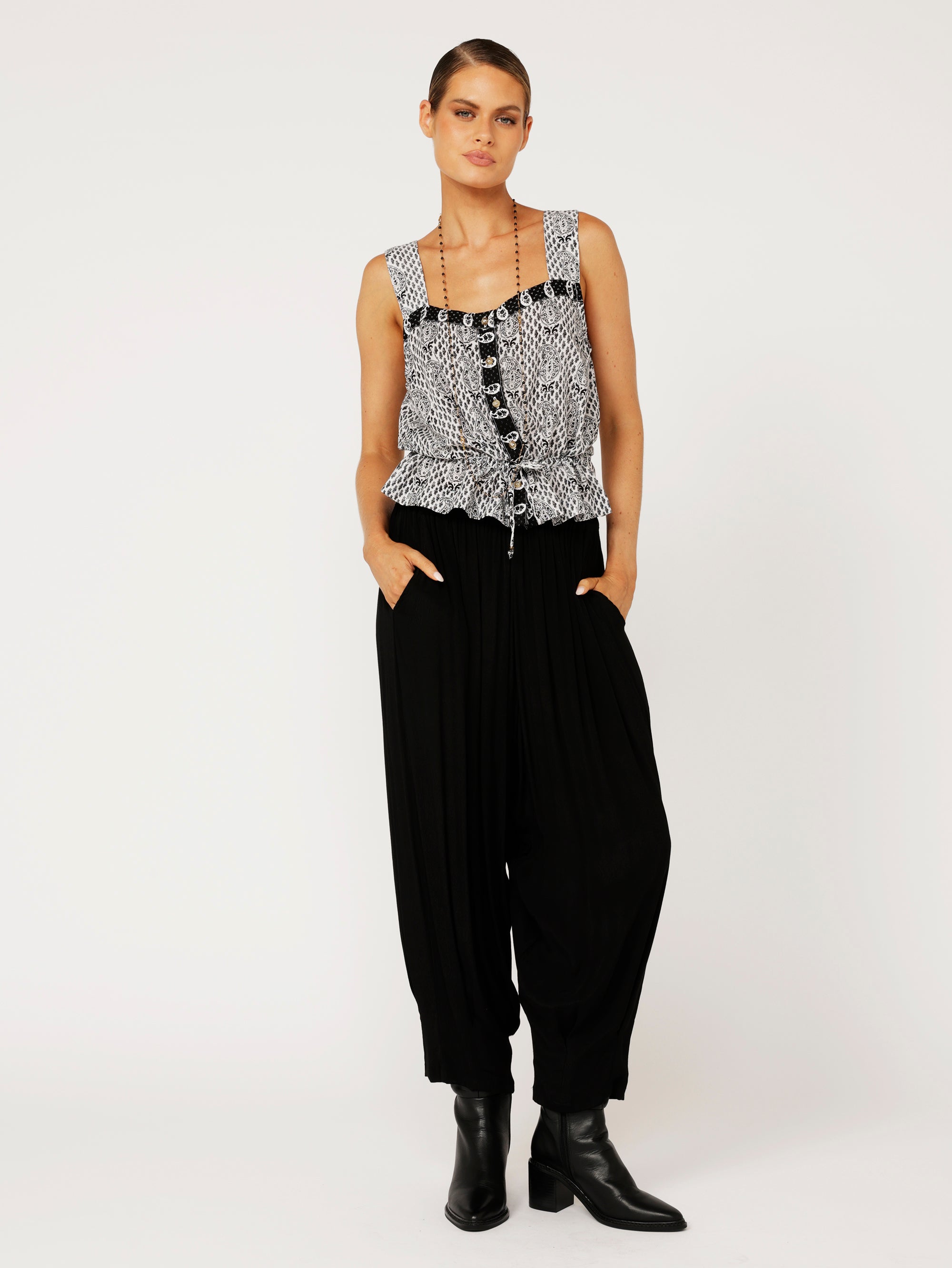 Emma Drawstring Tank | Onyx Black - Saffron Road