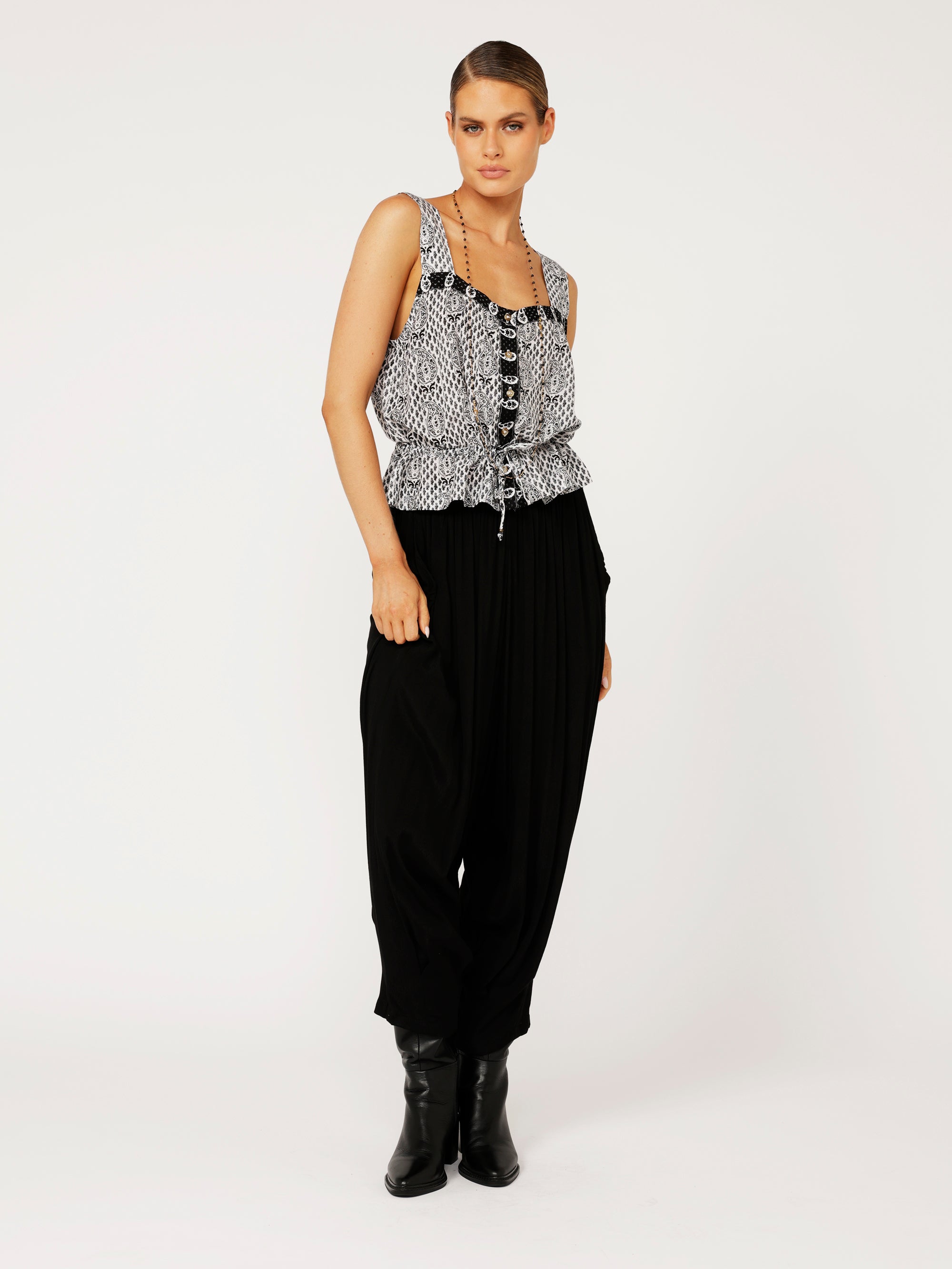 Emma Drawstring Tank | Onyx Black - Saffron Road