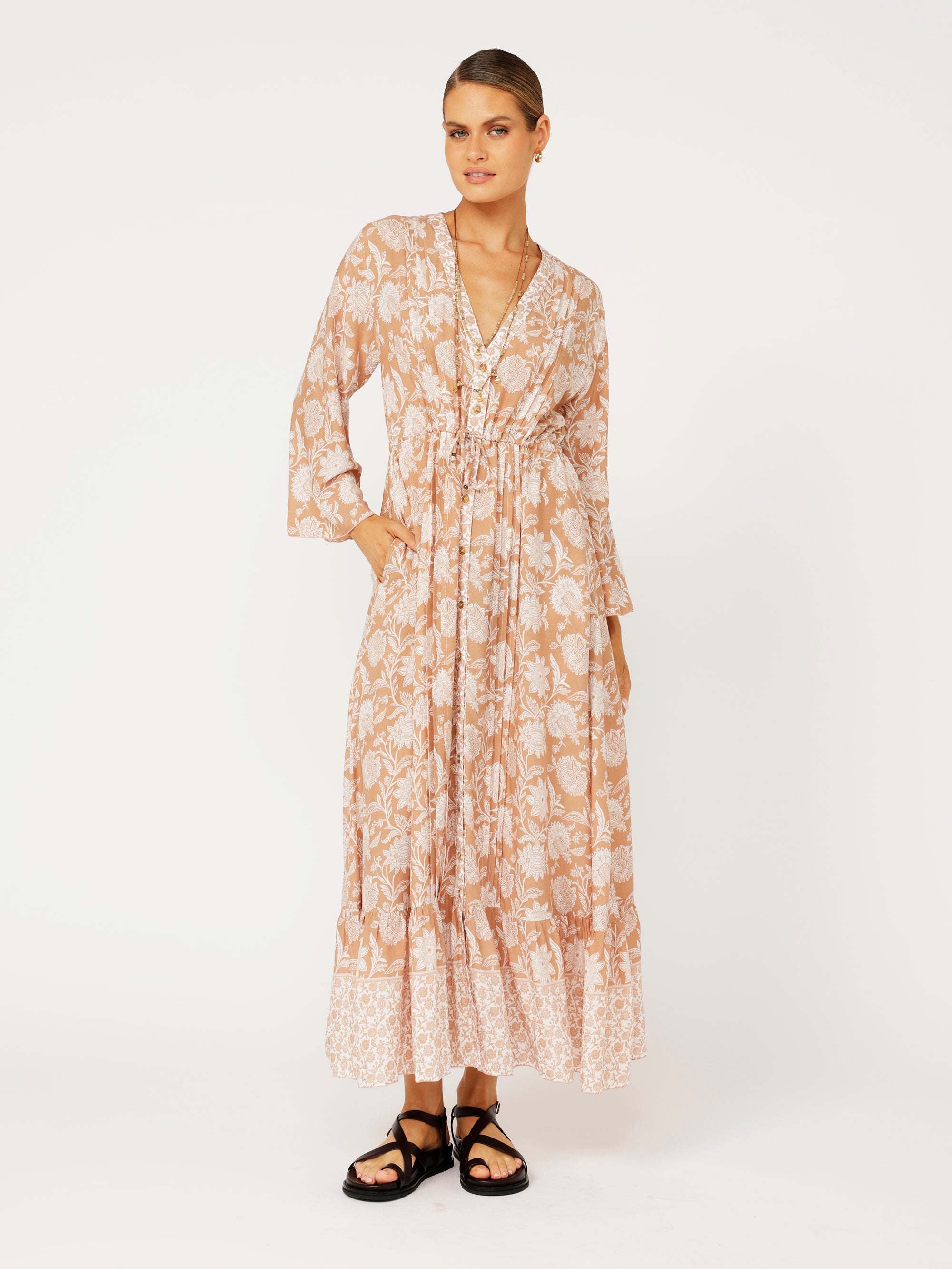 Duster Dress | Beige Flower - Saffron Road
