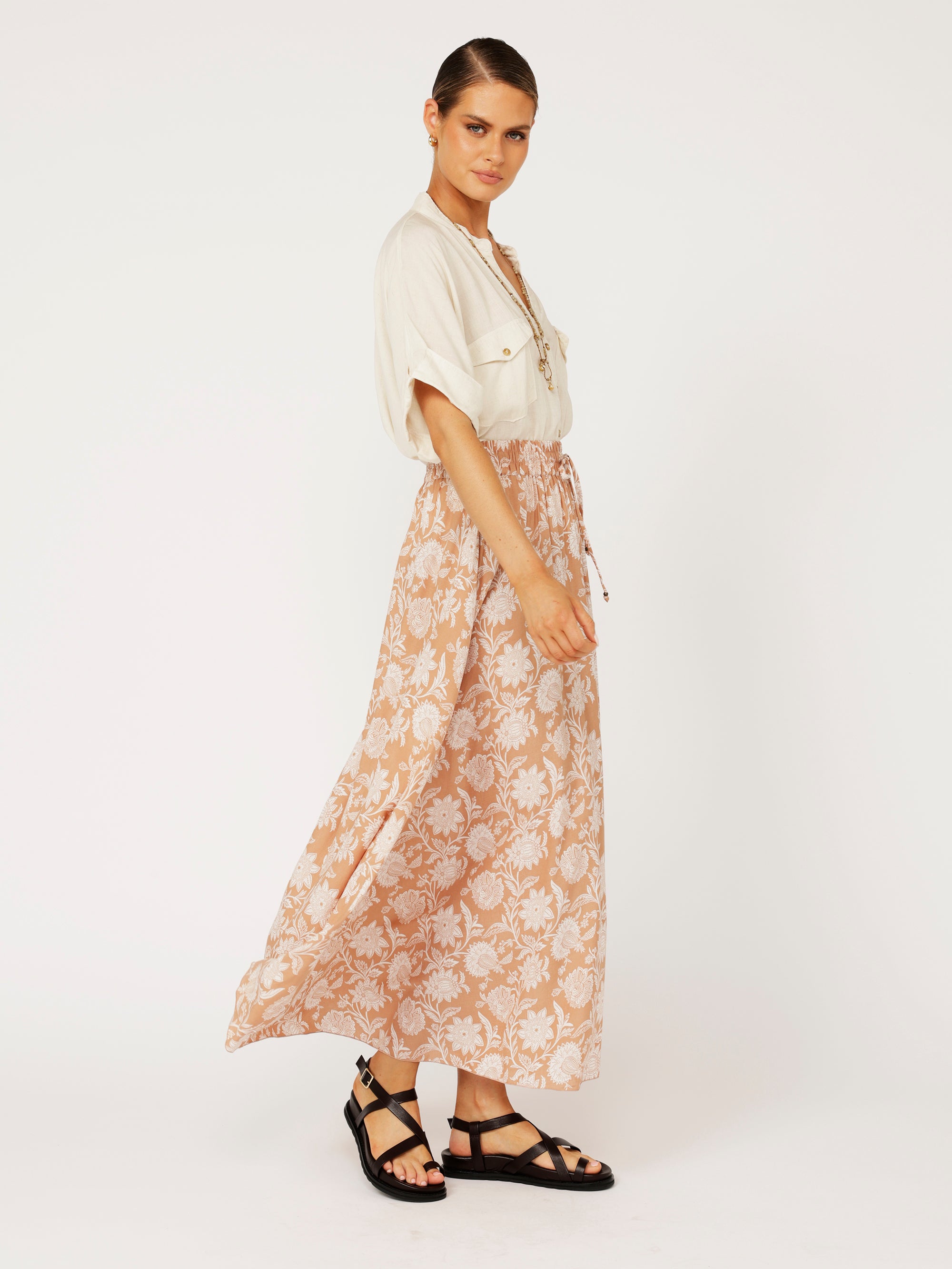 Circle Skirt | Beige Flower - Saffron Road