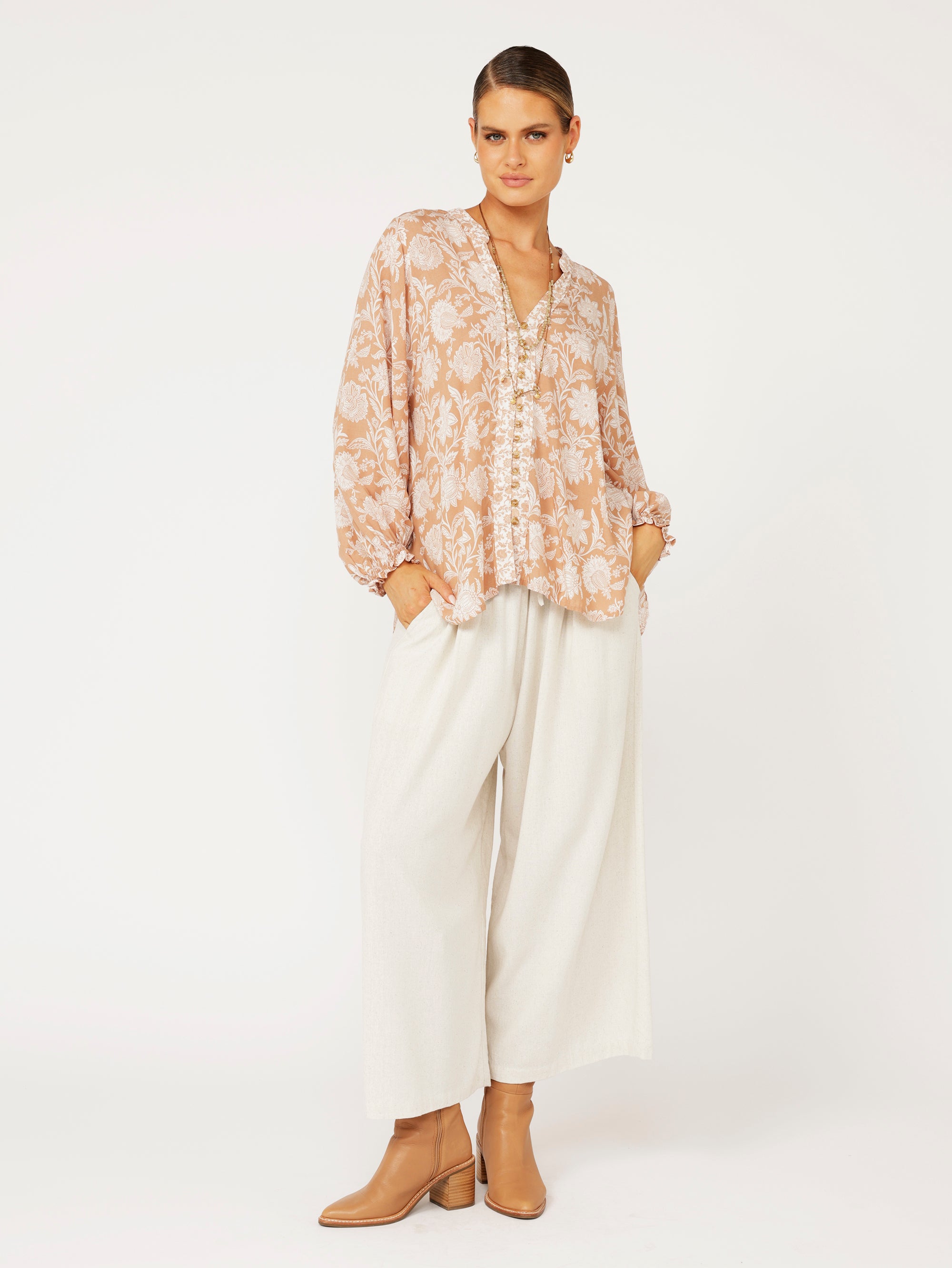 Amber Blouse | Beige Flower - Saffron Road