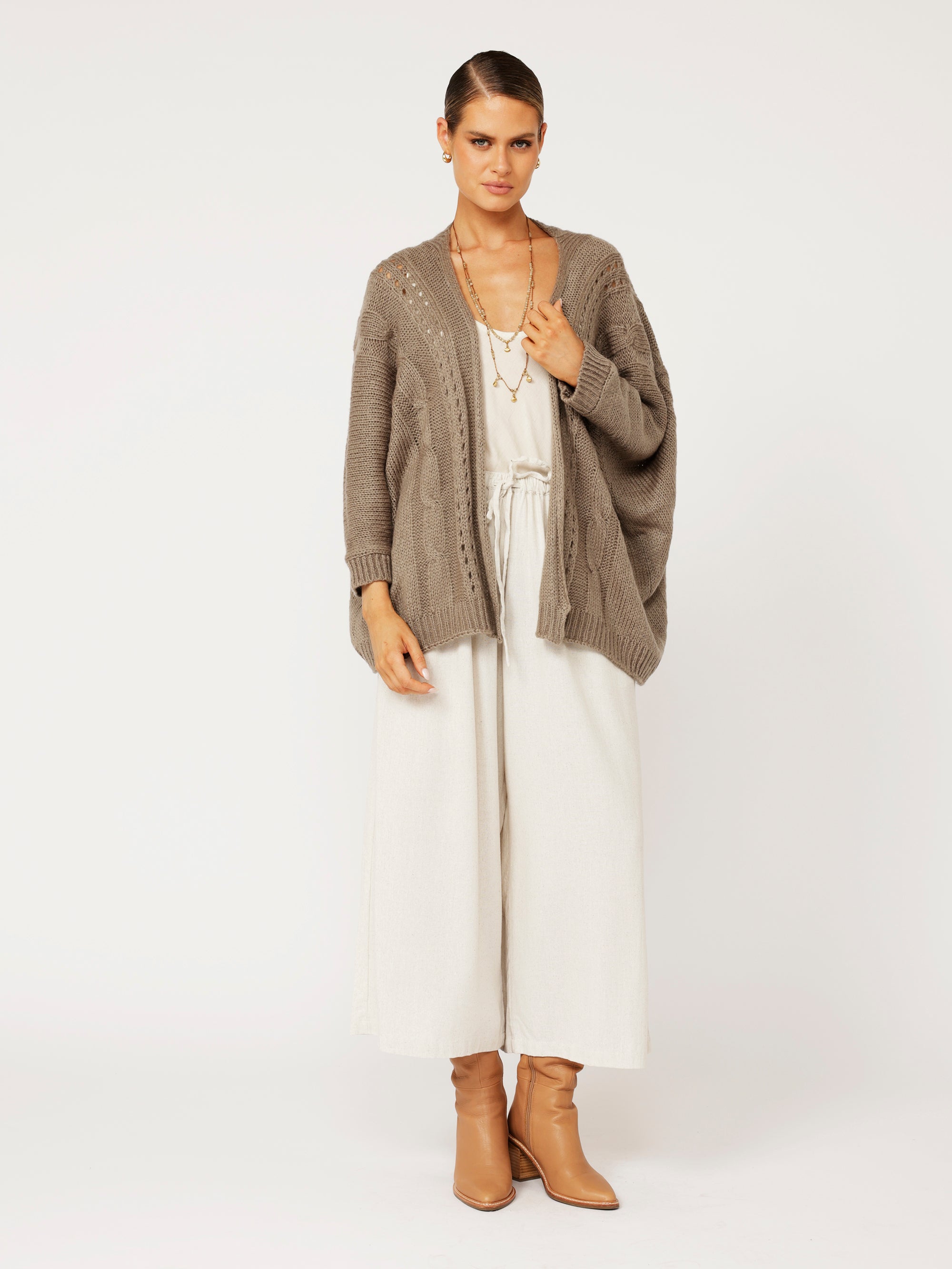 Cable Knit Shrug | Mohair Knit | Taupe - Saffron Road