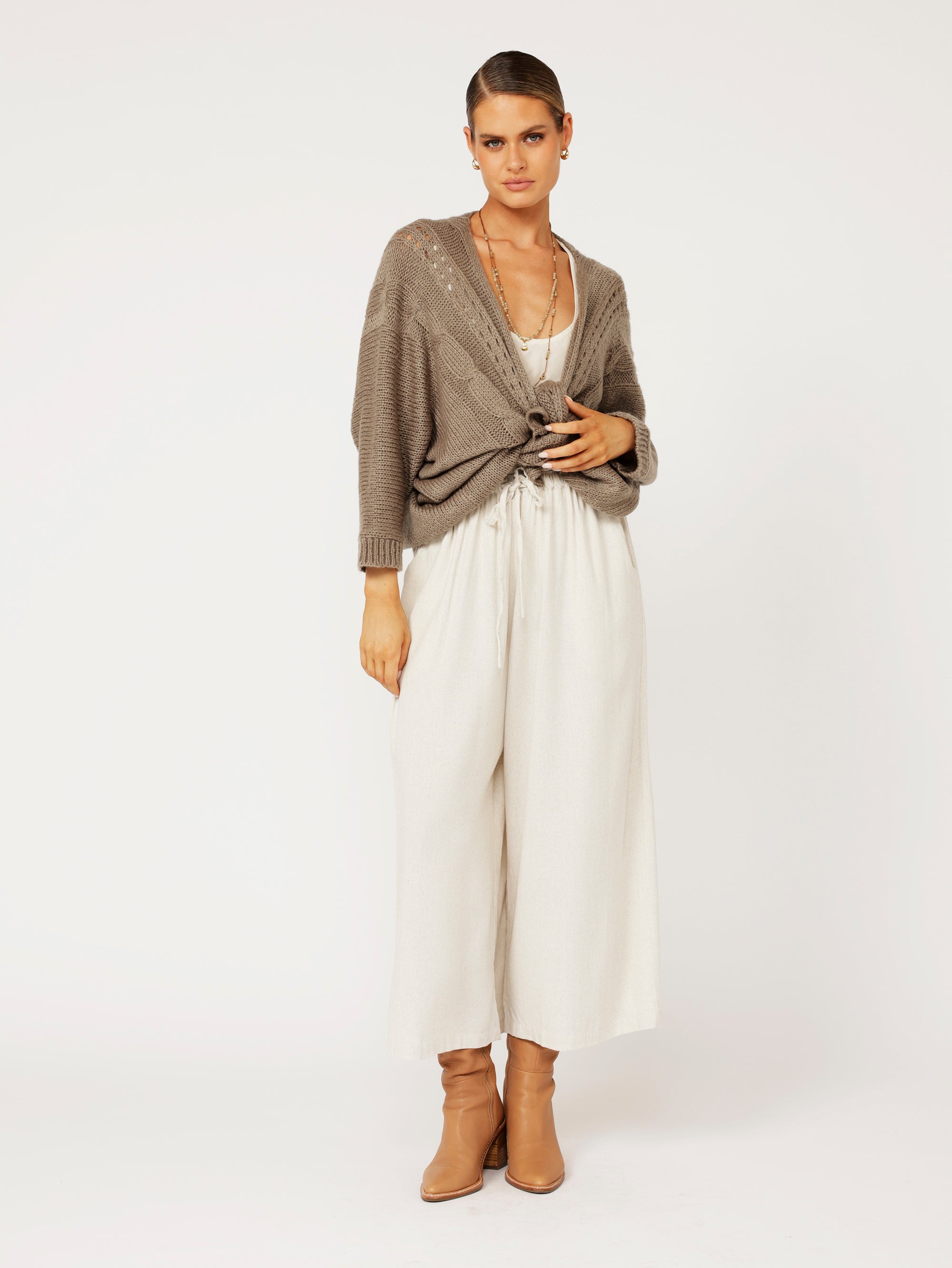 Cable Knit Shrug | Mohair Knit | Taupe - Saffron Road