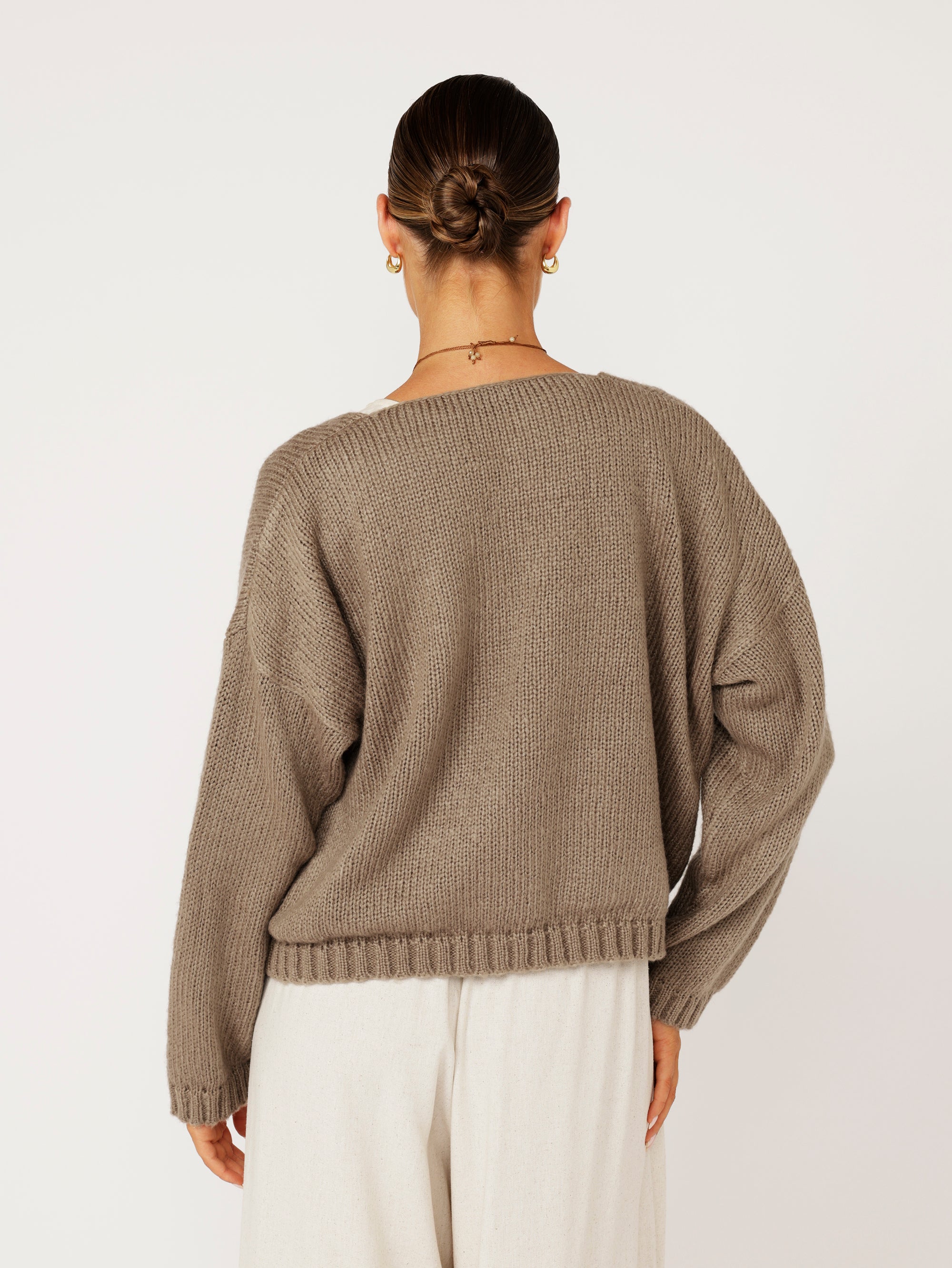 V Neck Jumper | Mohair Knit | Taupe - Saffron Road