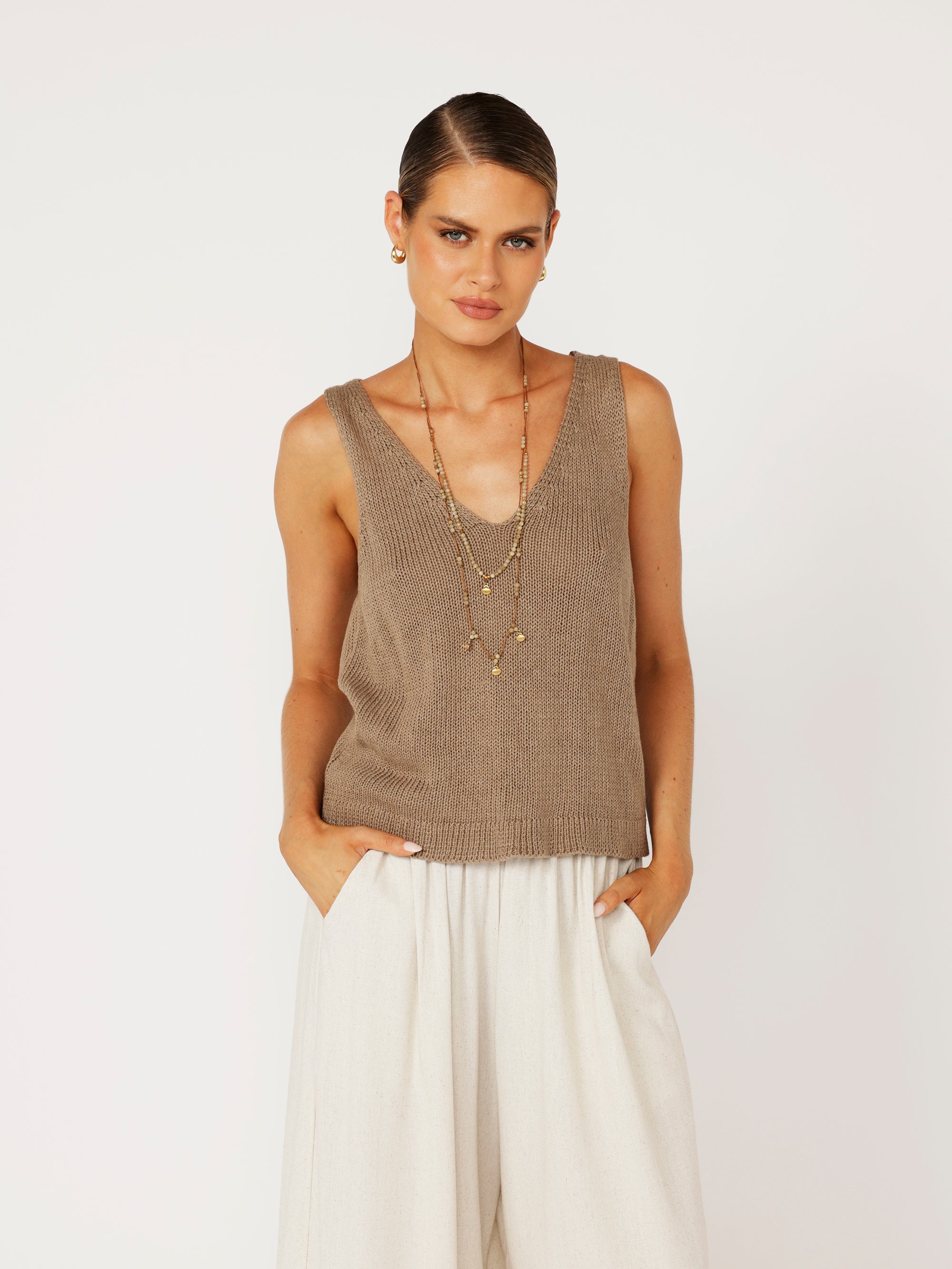 Cotton Knit Tank | Stone - Saffron Road