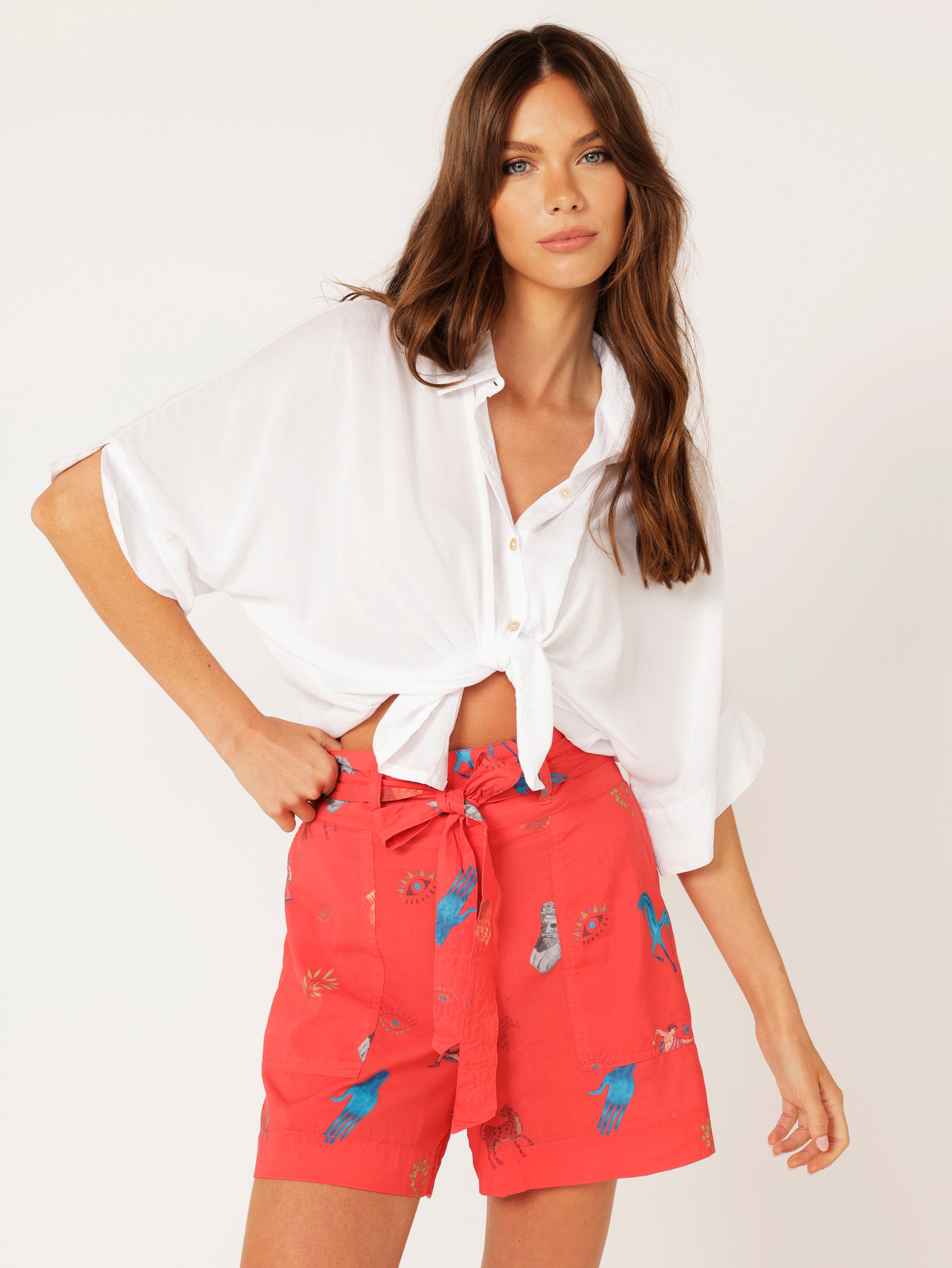 High Waisted Shorts | Grecian Red - Saffron Road