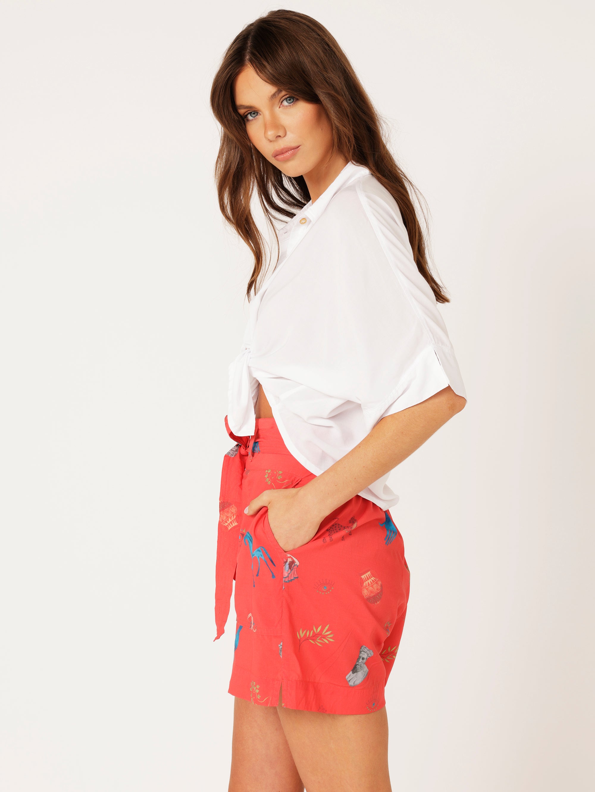 High Waisted Shorts | Grecian Red - Saffron Road