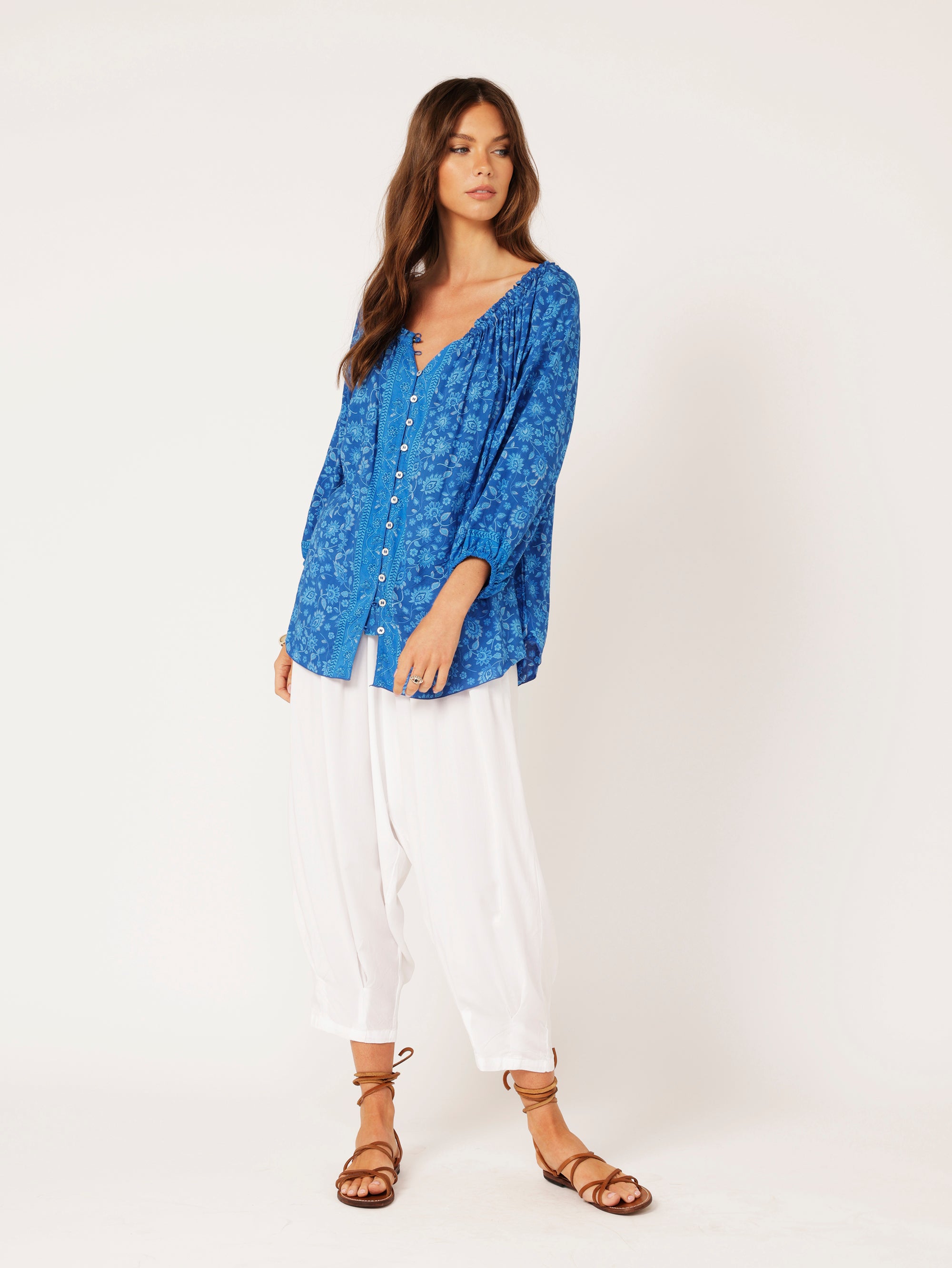 Saffron Road Paris Night Top Blue Hawaii