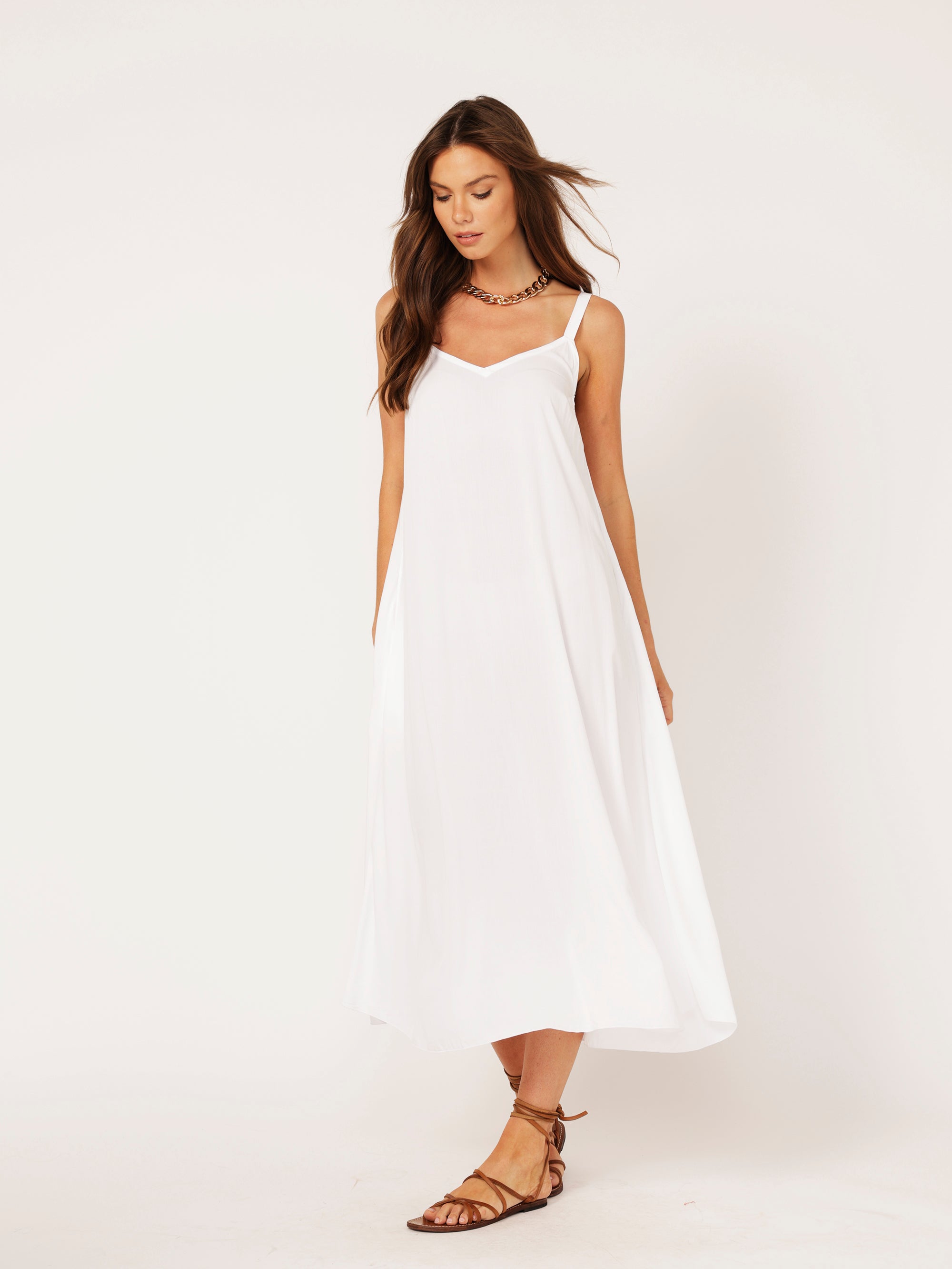 A-line Slip Dress | White Rayon - Saffron Road