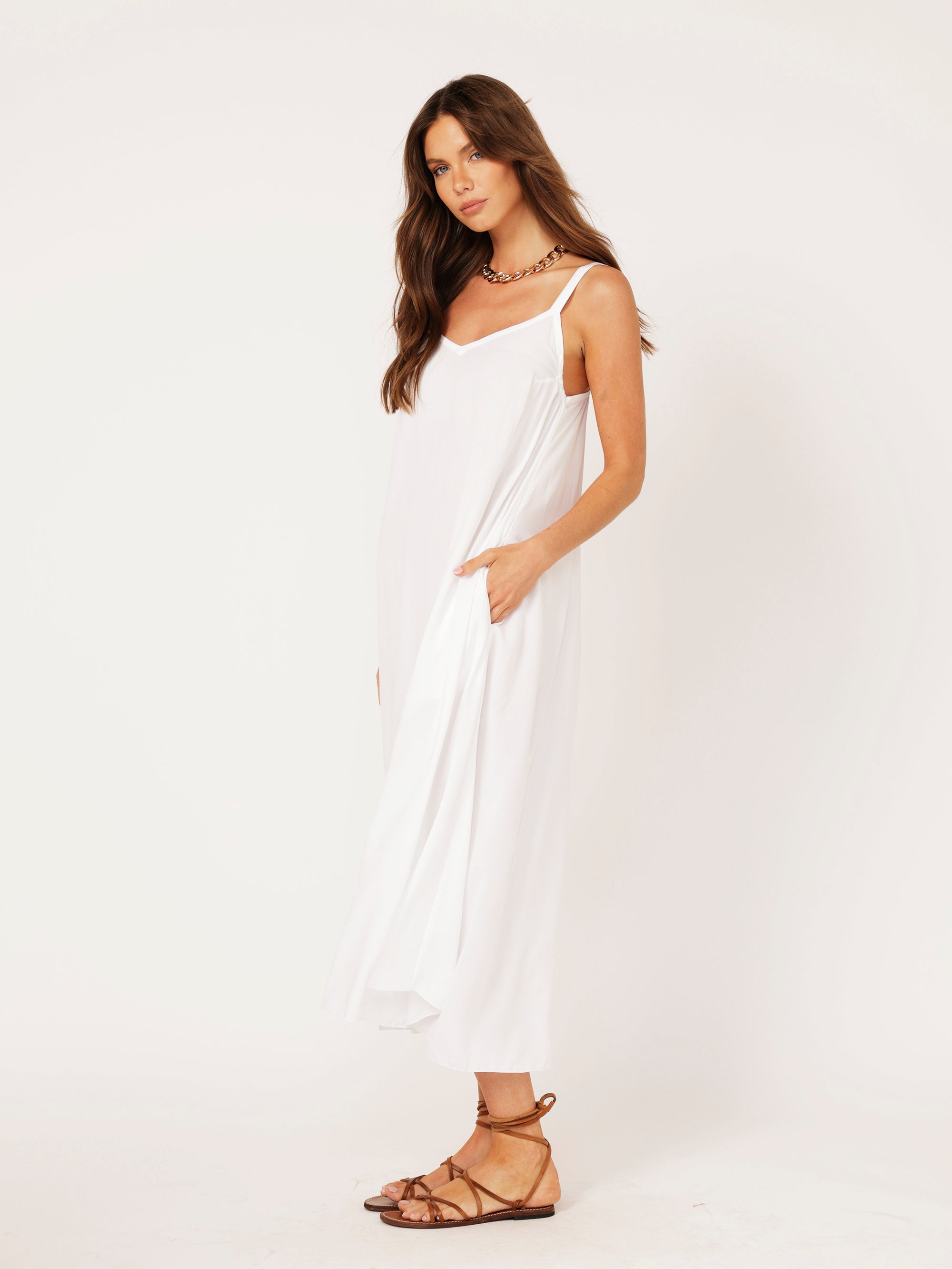 Saffron Road Aline Slip Dress Mid Weight Rayon White