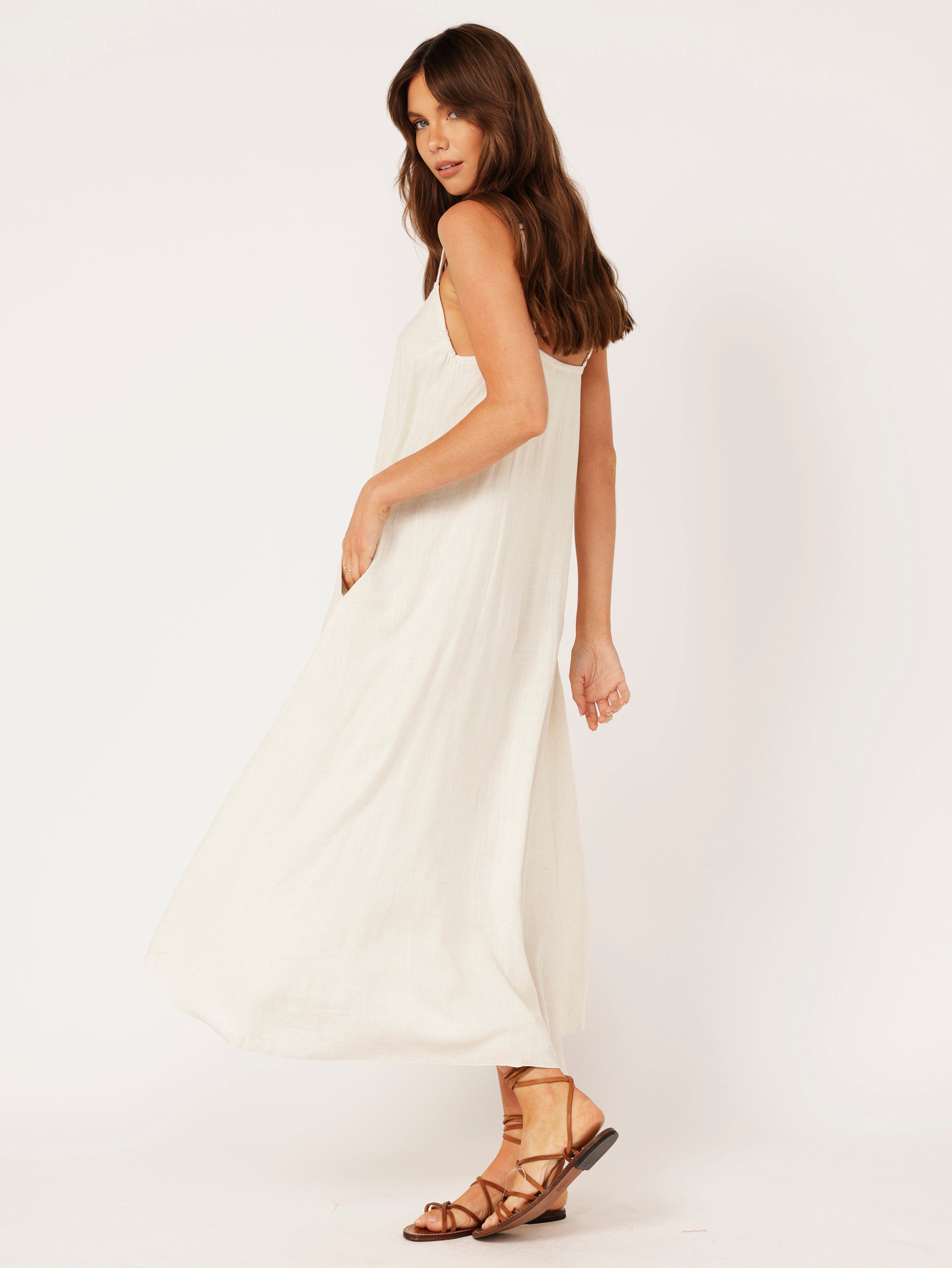 A-line Slip Dress | Wheat | Viscose Linen - Saffron Road