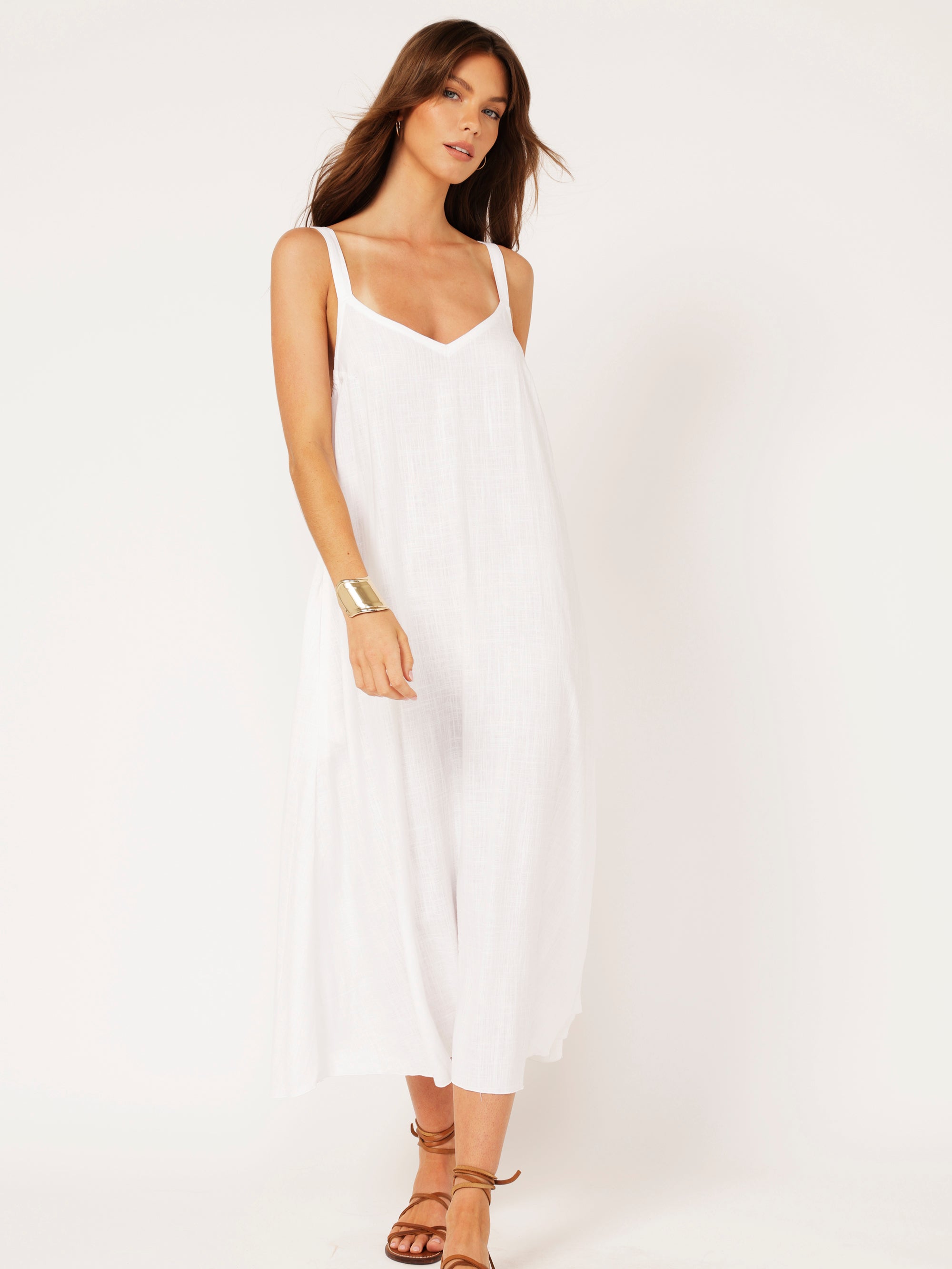 A-line Slip Dress | White | Viscose Linen - Saffron Road
