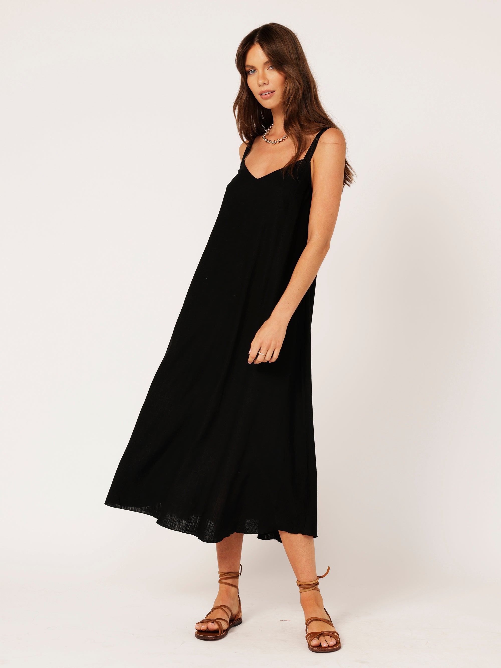 A-line Slip Dress | Black | Viscose Linen - Saffron Road