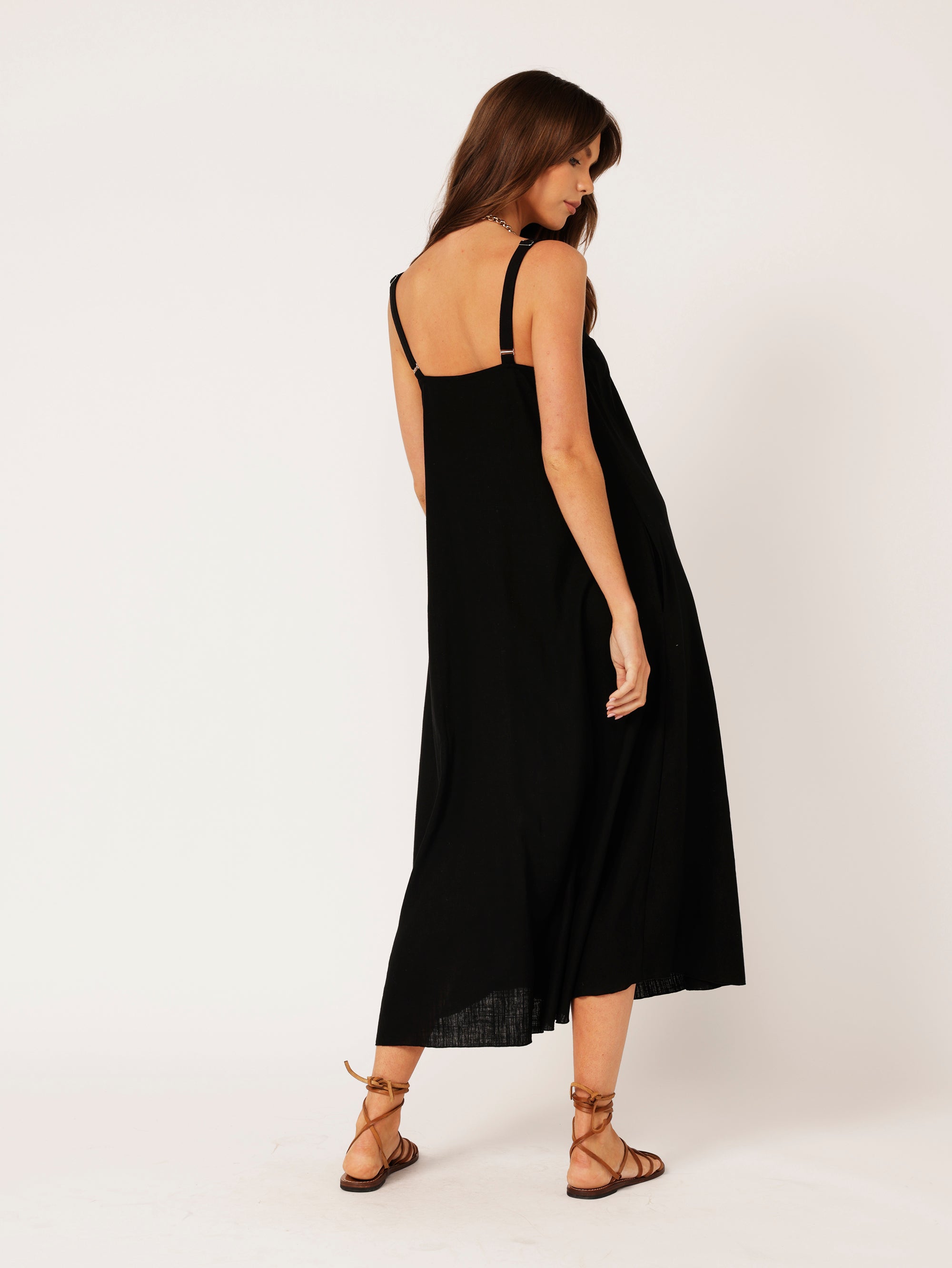 A-line Slip Dress | Black | Viscose Linen - Saffron Road