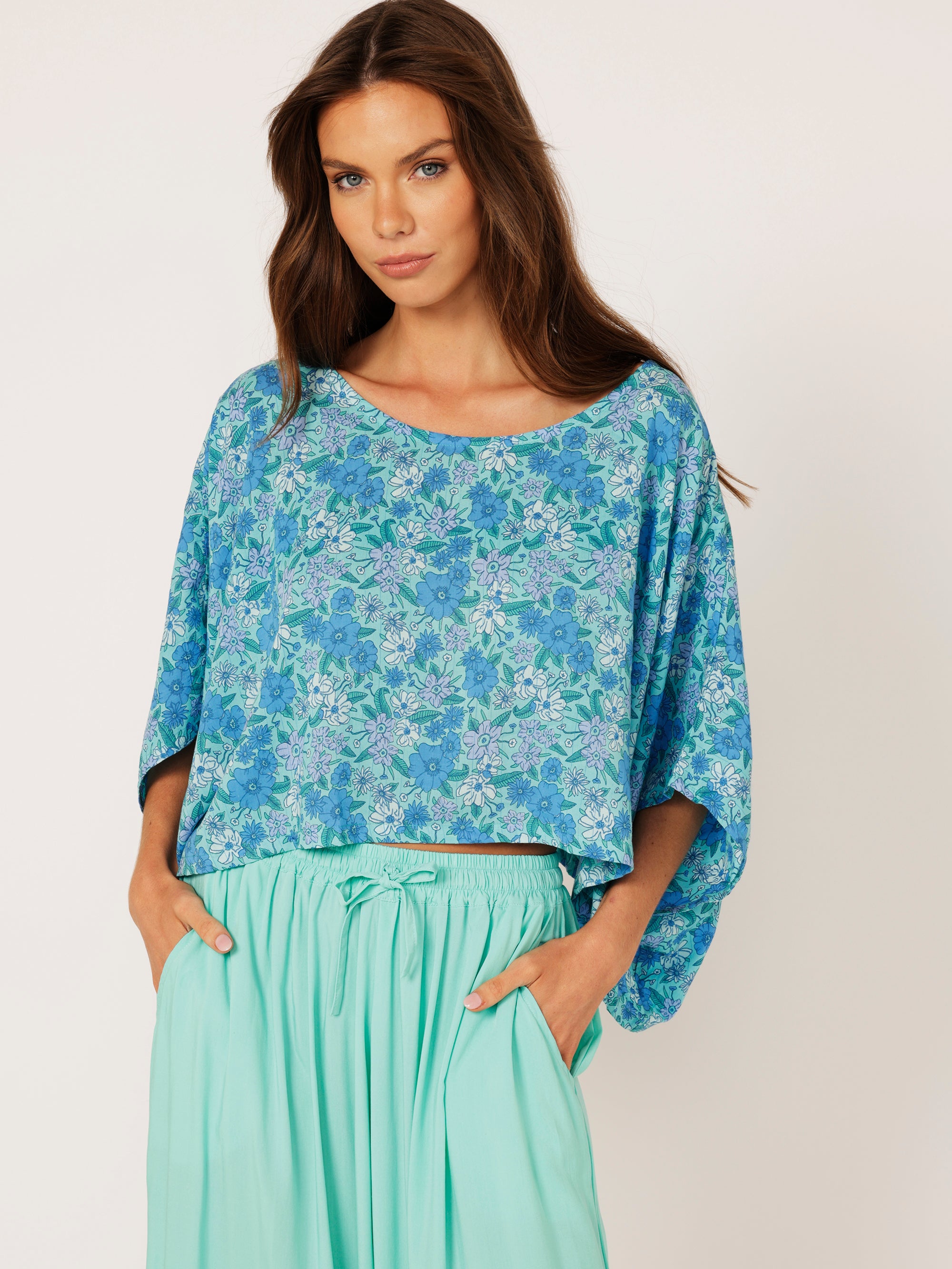 The Nat Top (Cropped) | Desert Blue - Saffron Road