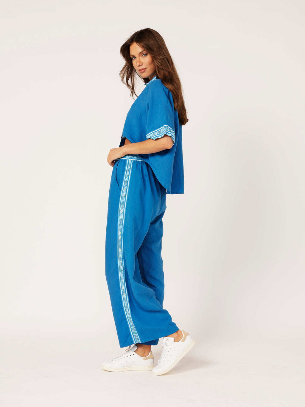 Saffron Road Border Pant Cobalt Blue Linen