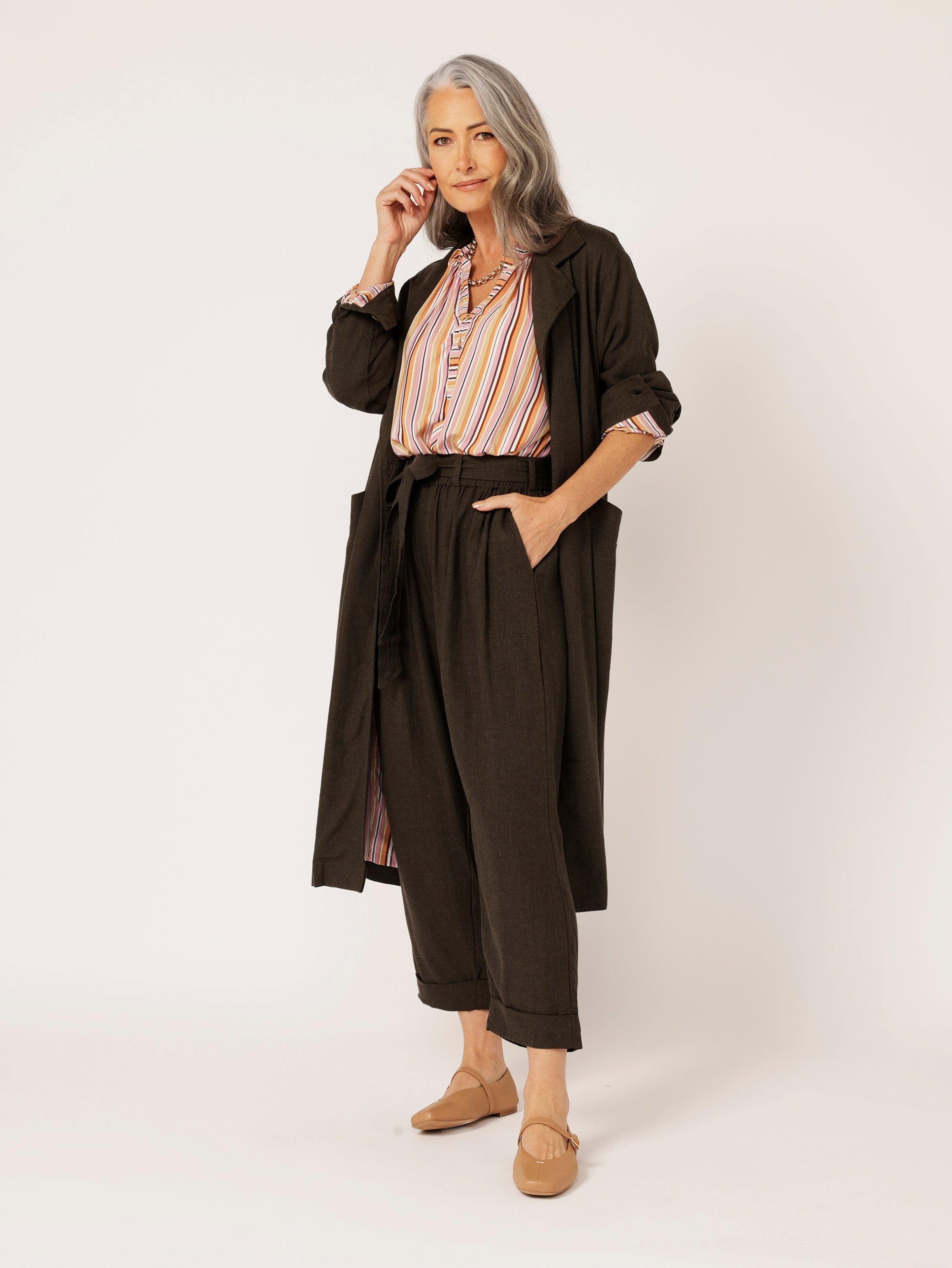 Travel Coat | Ink | Viscose Linen - Saffron Road