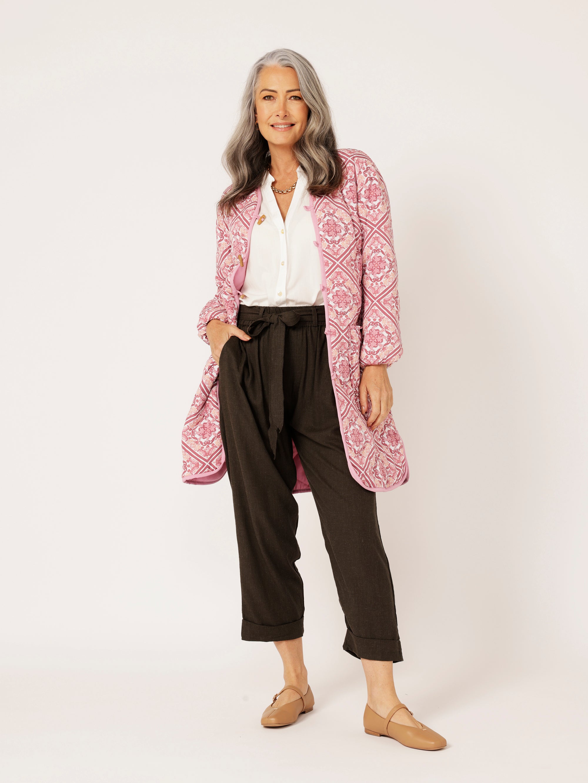 Quilted Jacket LONG | Tea Rose Tile - Saffron Road