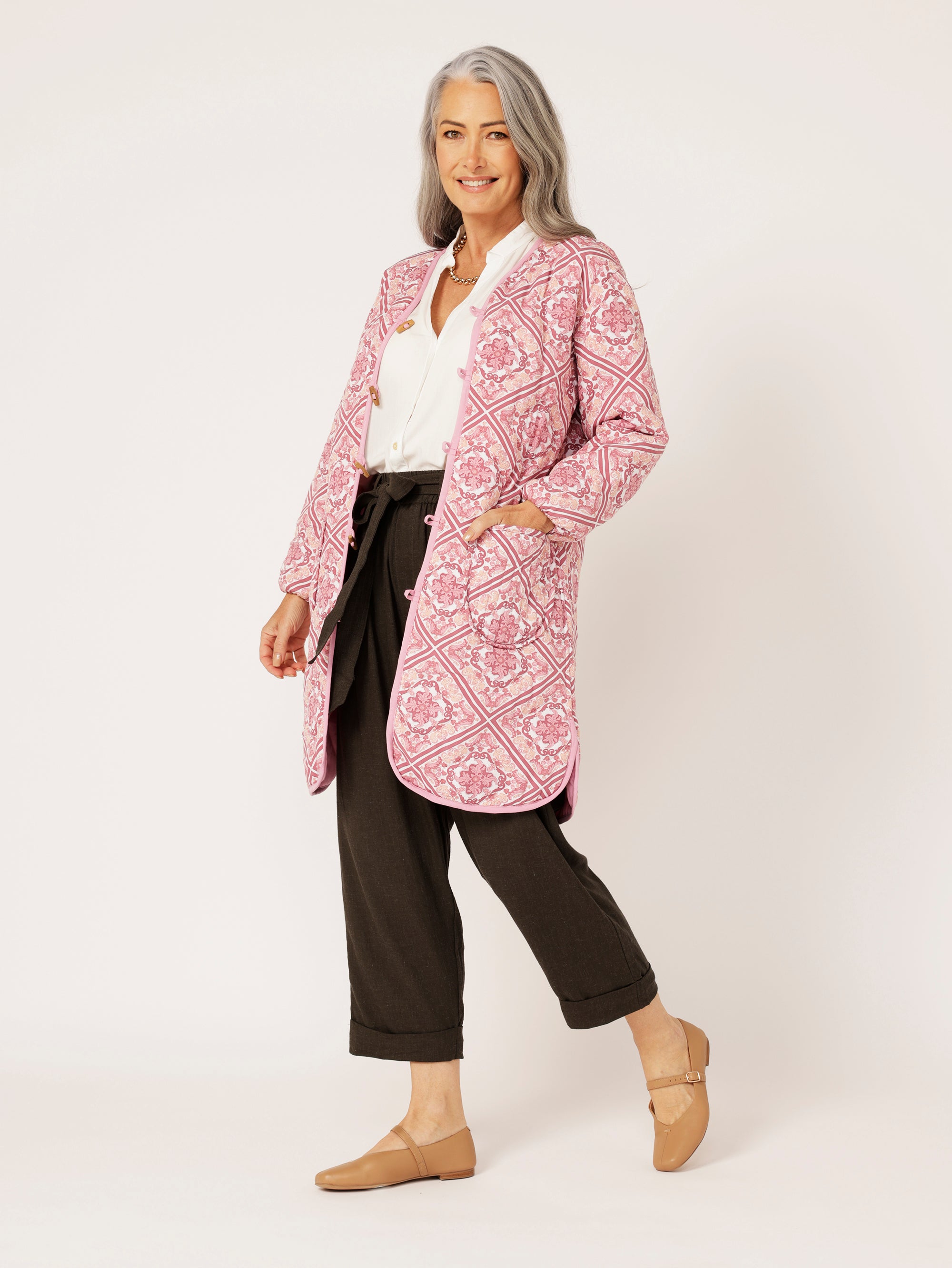 Quilted Jacket LONG | Tea Rose Tile - Saffron Road