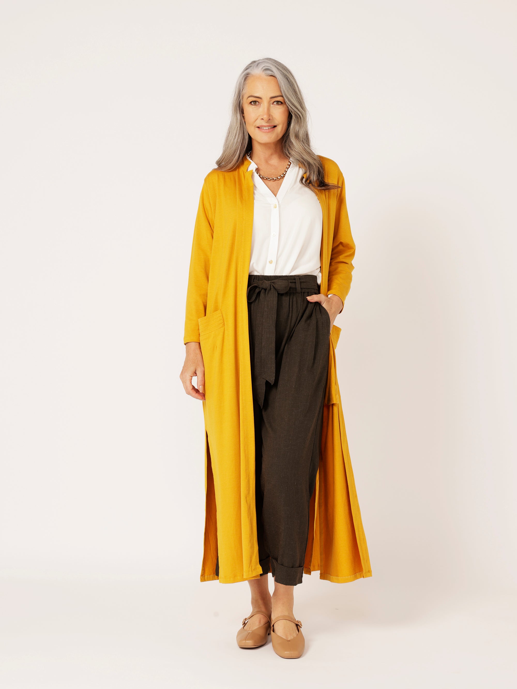 Cleo Cardigan MAXI | Mustard - Saffron Road
