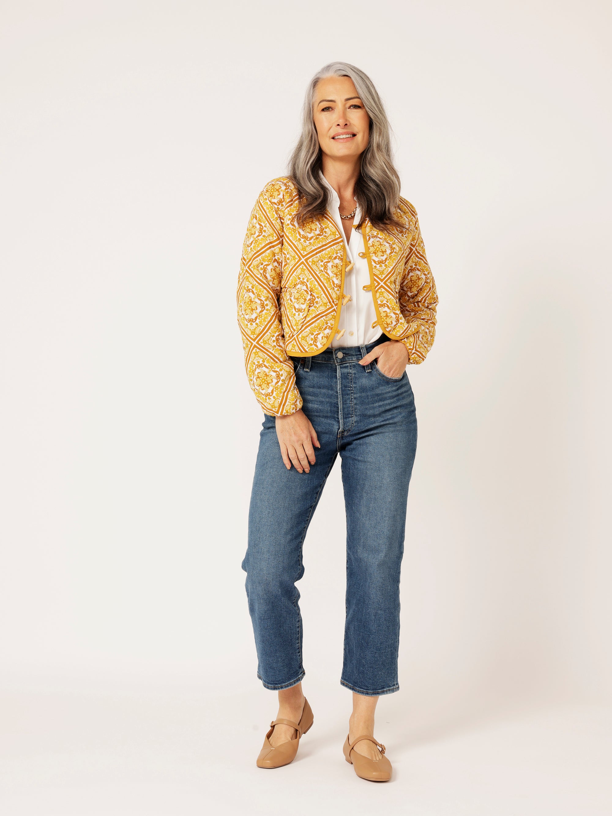 Quilted Jacket CROPPED | Golden Tile - Saffron Road